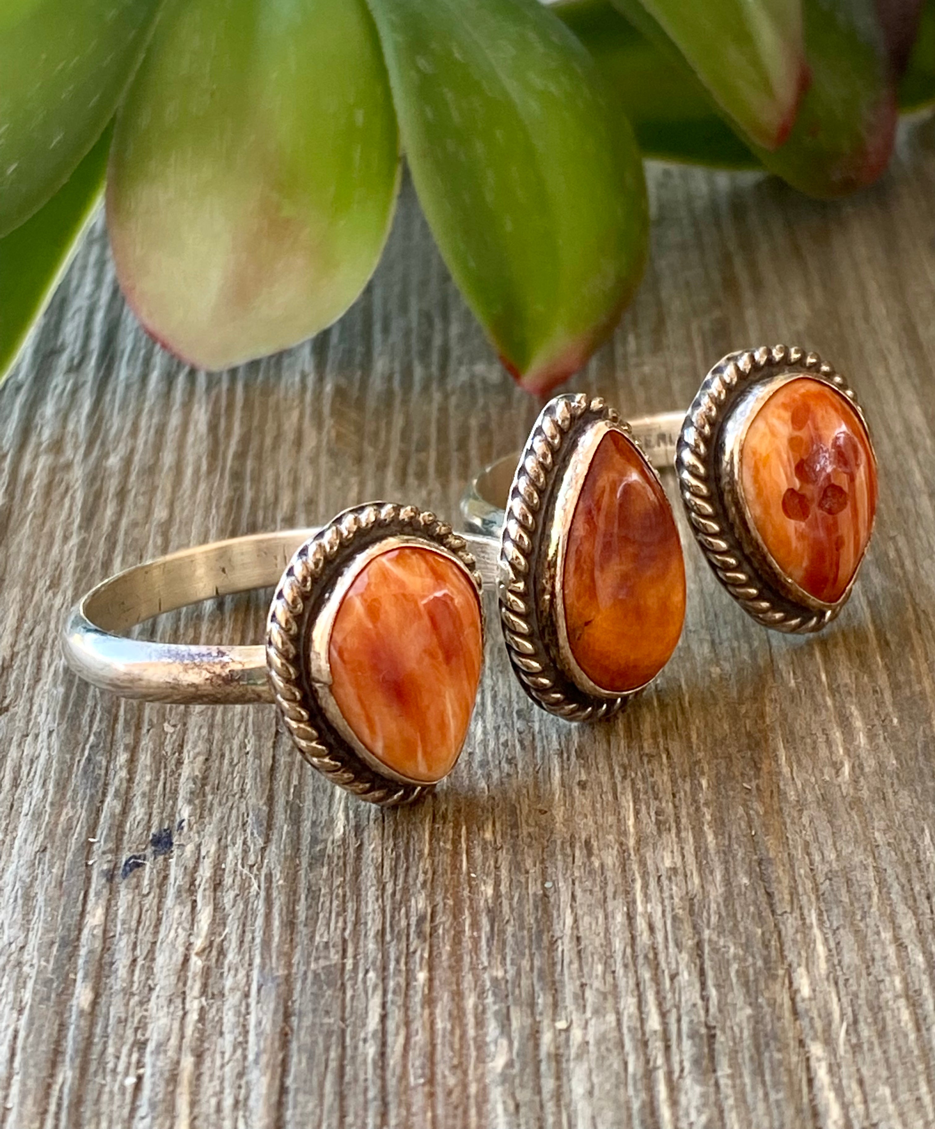 Navajo Made Spiny Oyster & Sterling Silver Knuckle Adjustable Ring