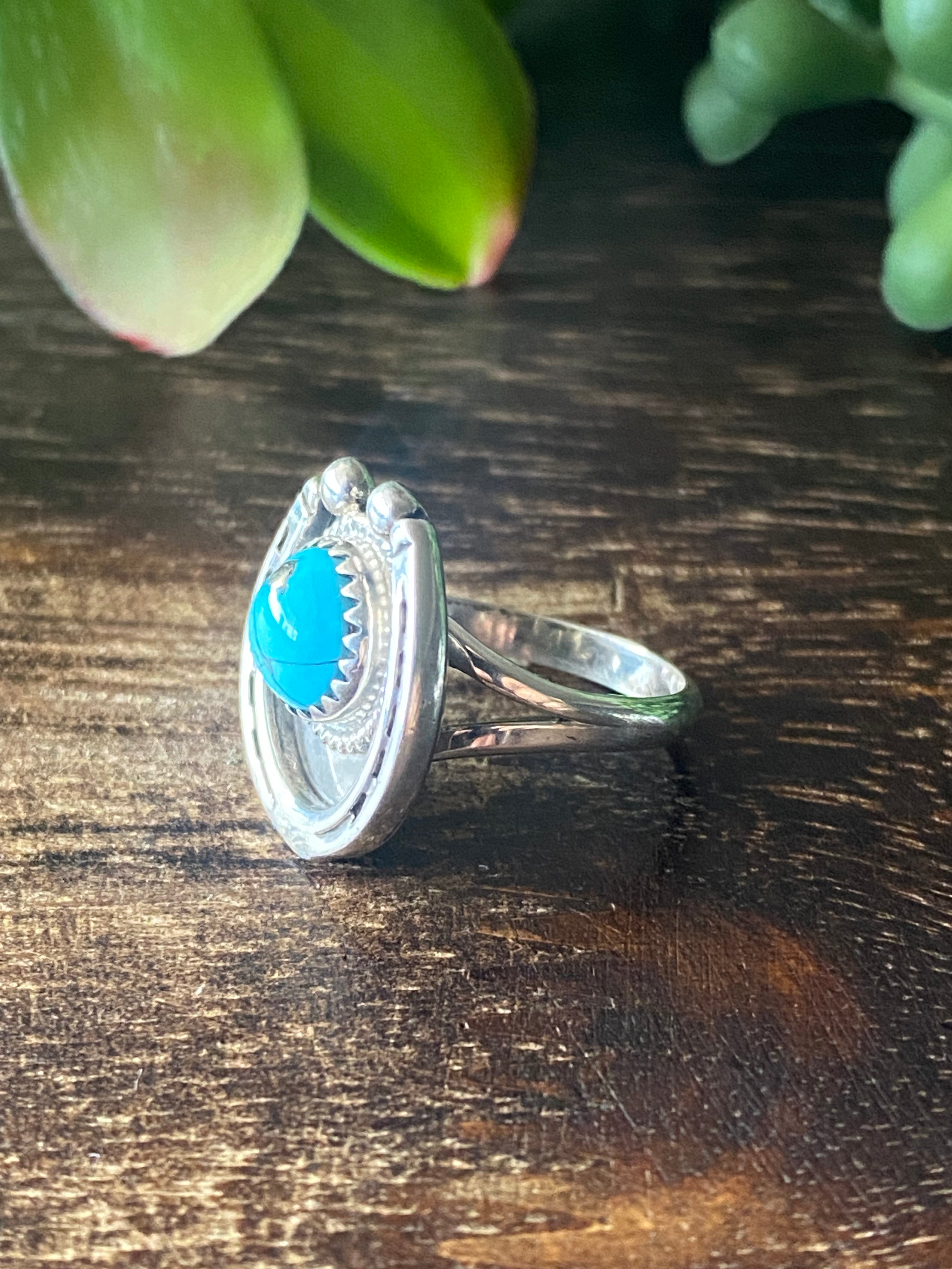 Navajo Made Kingman Turquoise & Sterling Silver Horseshoe Rings