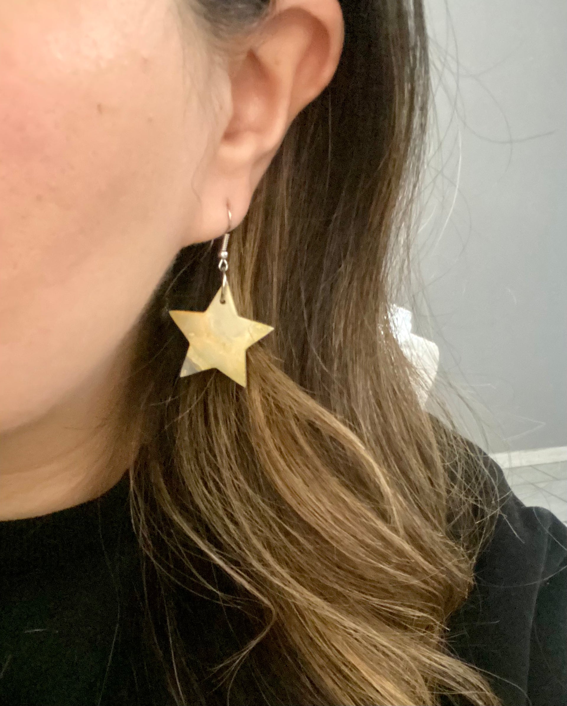 Southwest Handmade Bb Agate & Sterling Silver Star Dangle Earrings