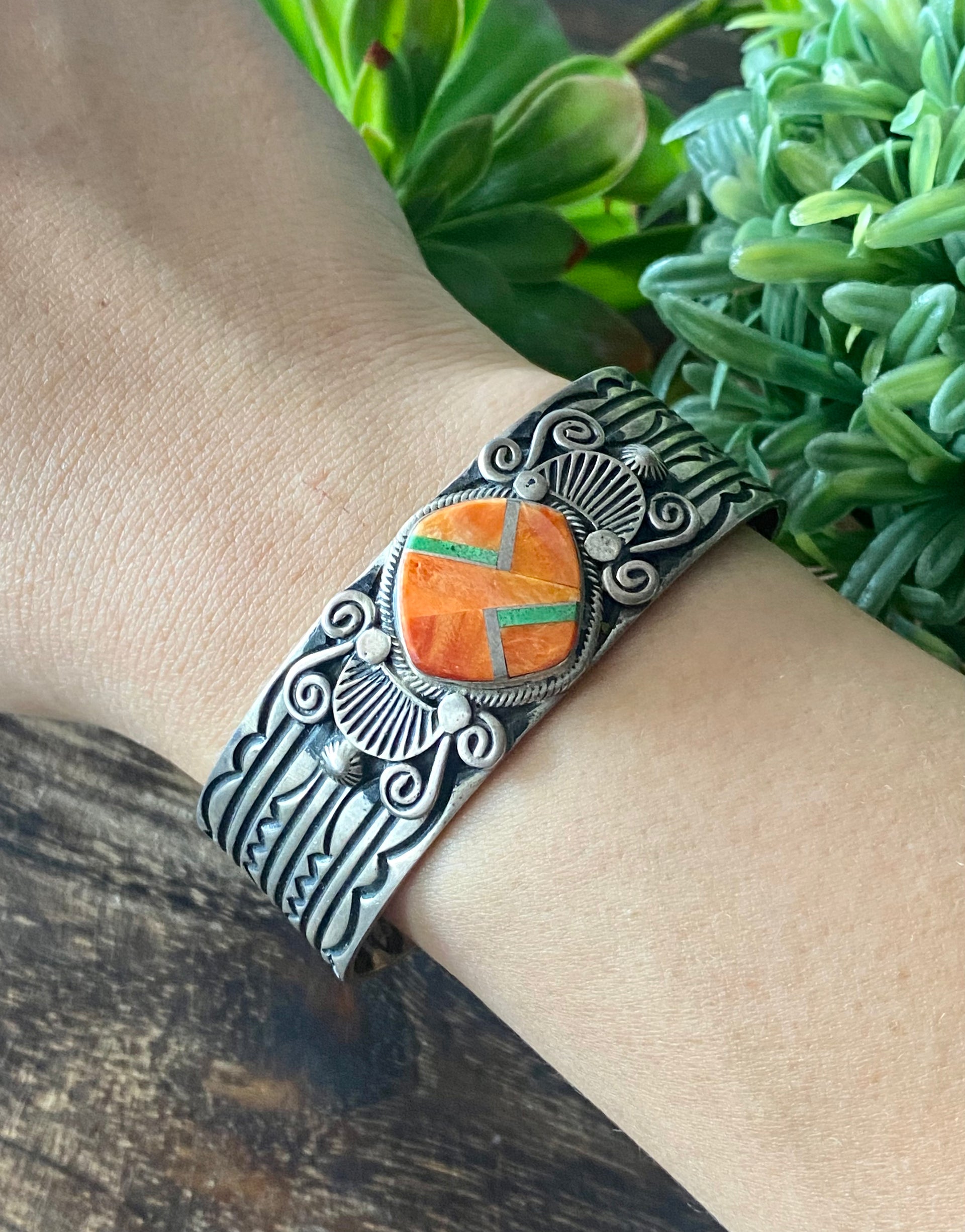 Charles Johnson Multi Stone & Sterling Silver Inlay Cuff Bracelet