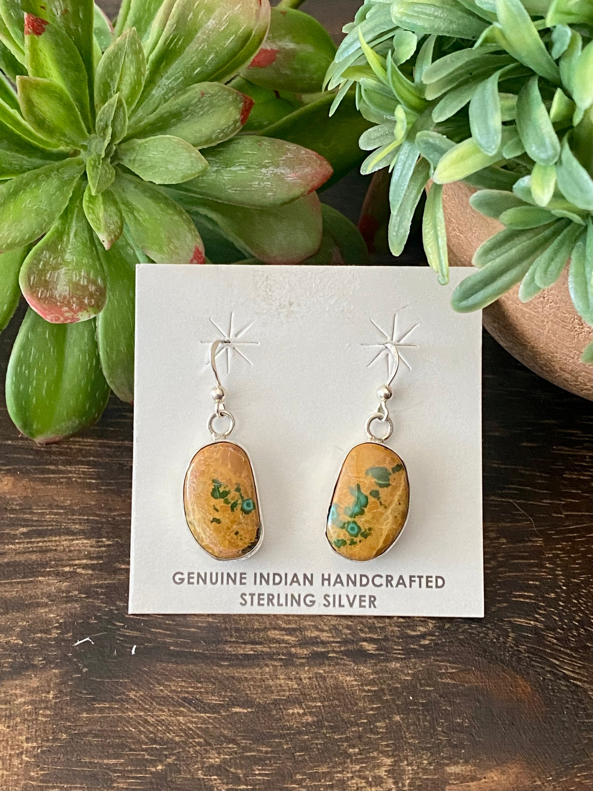 Navajo Made Royston Turquoise & Sterling Silver Dangle Earrings