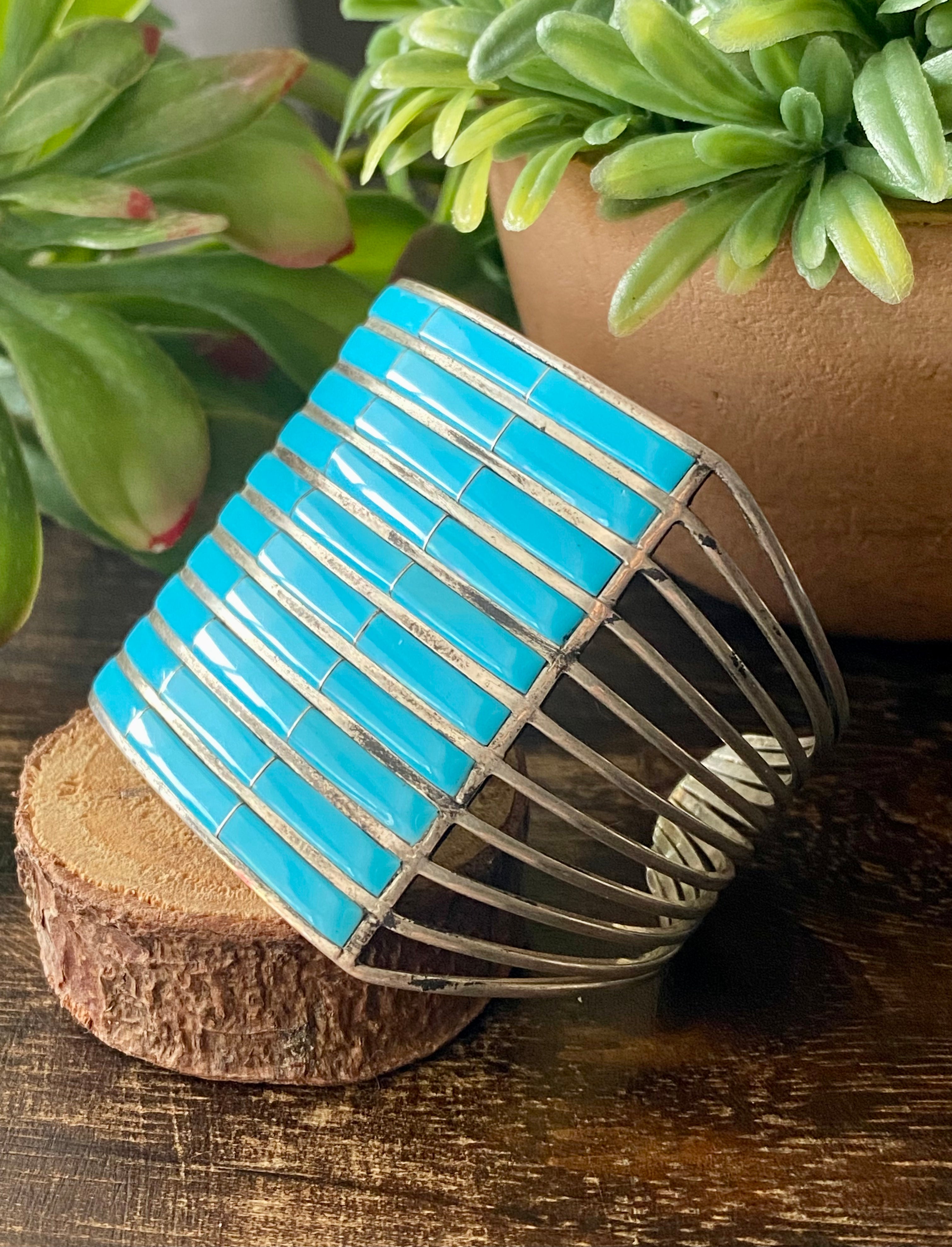 Andrew Enrico Turquoise & Sterling Silver Inlay Cuff Bracelet