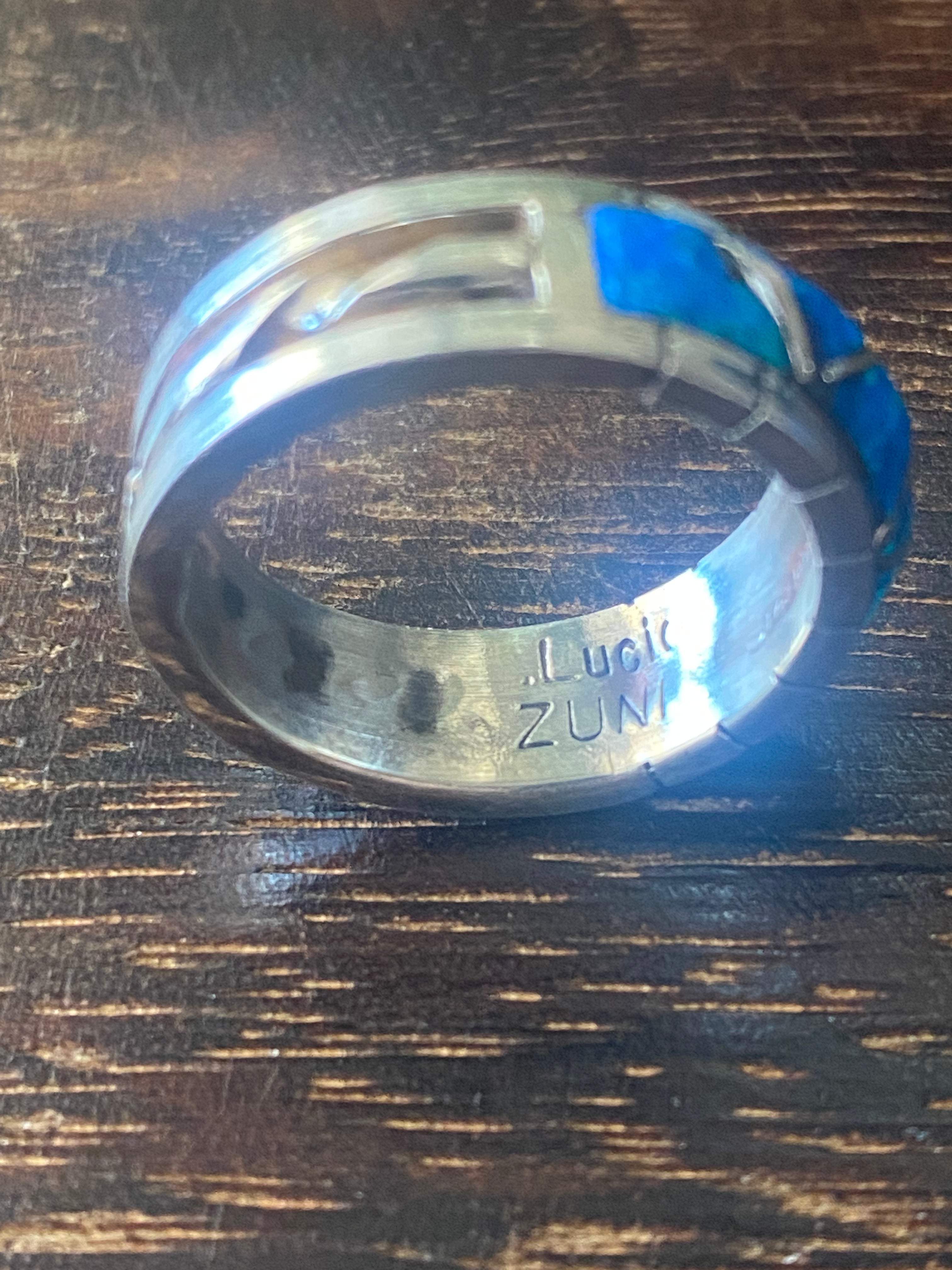 Zuni Made Blue Opal & Sterling Silver Inlay Ring