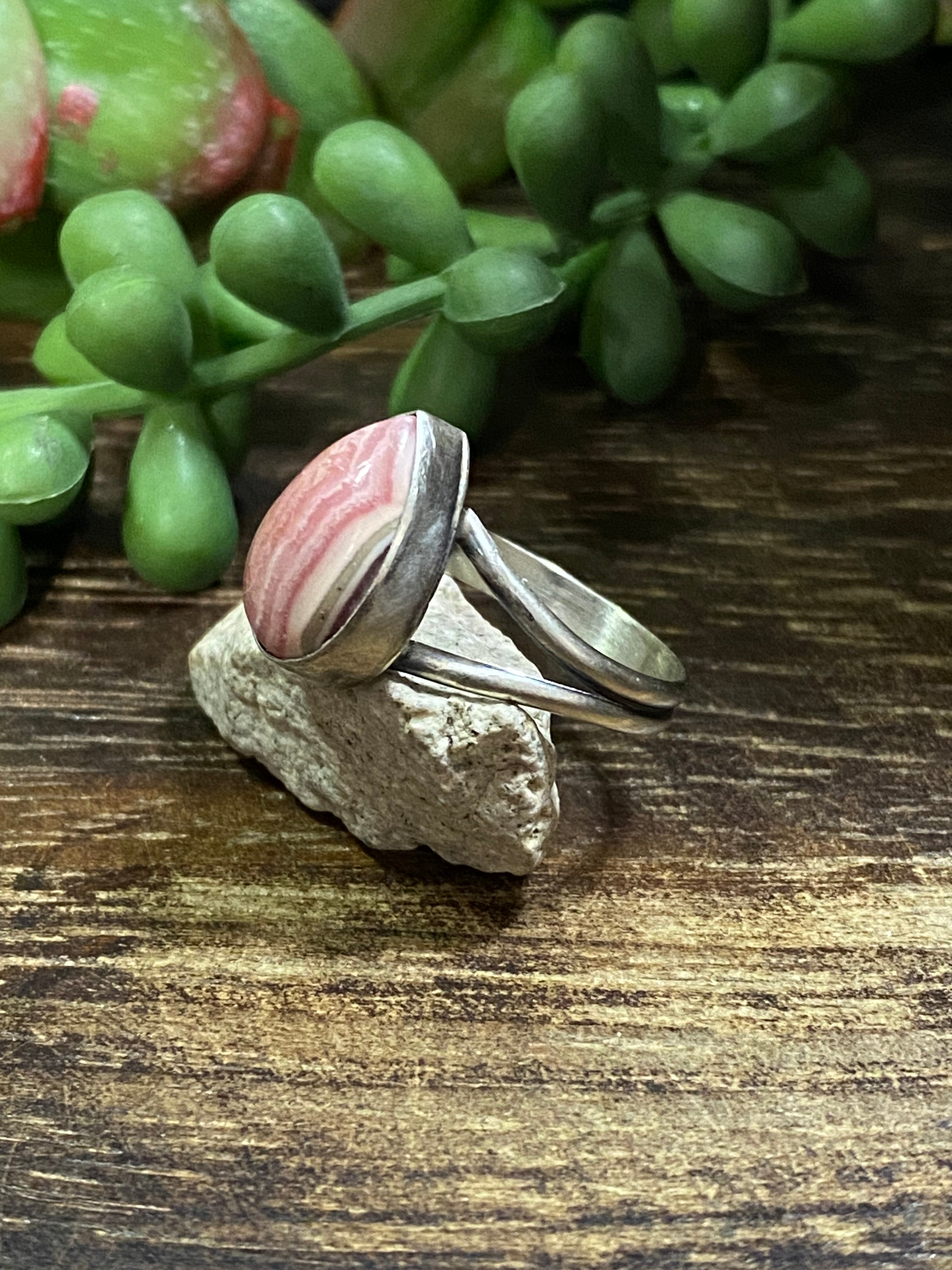 Navajo Made Rhodochrosite & Sterling Silver Ring Size 6.5