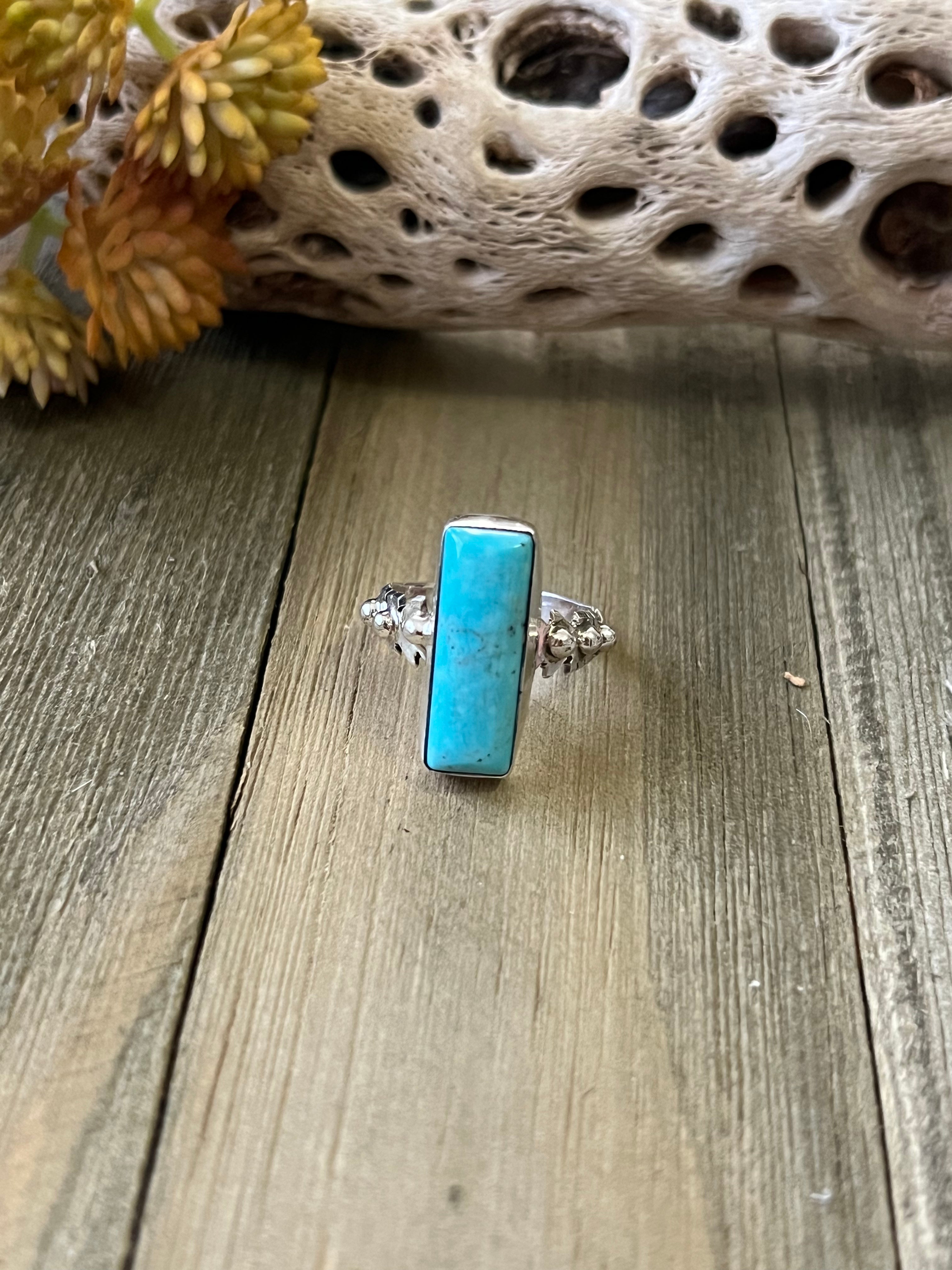 Navajo Made Kingman Turquoise & Sterling Silver Ring Size 7