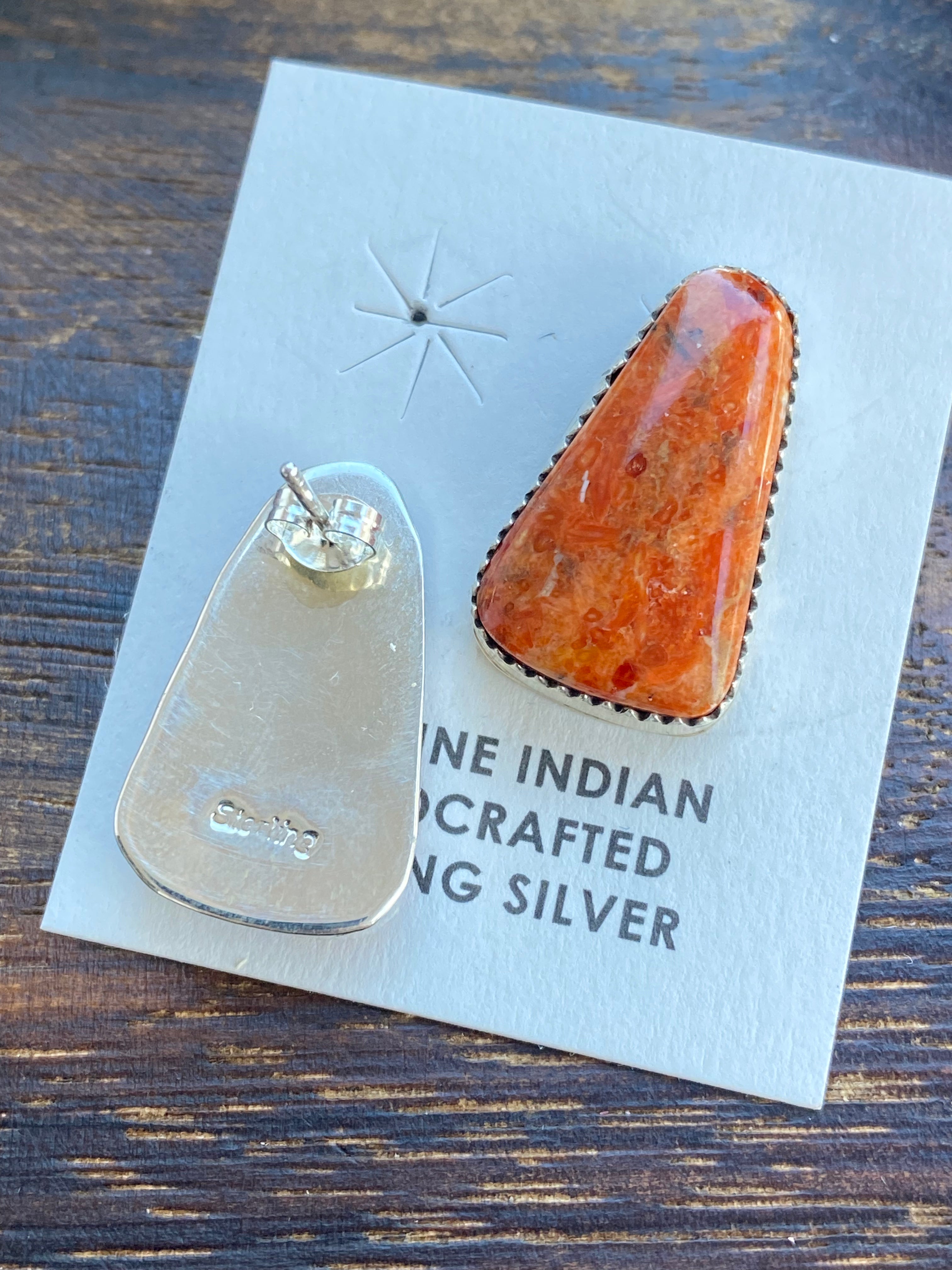 Navajo Made Apple Coral & Sterling Silver Post Earrings