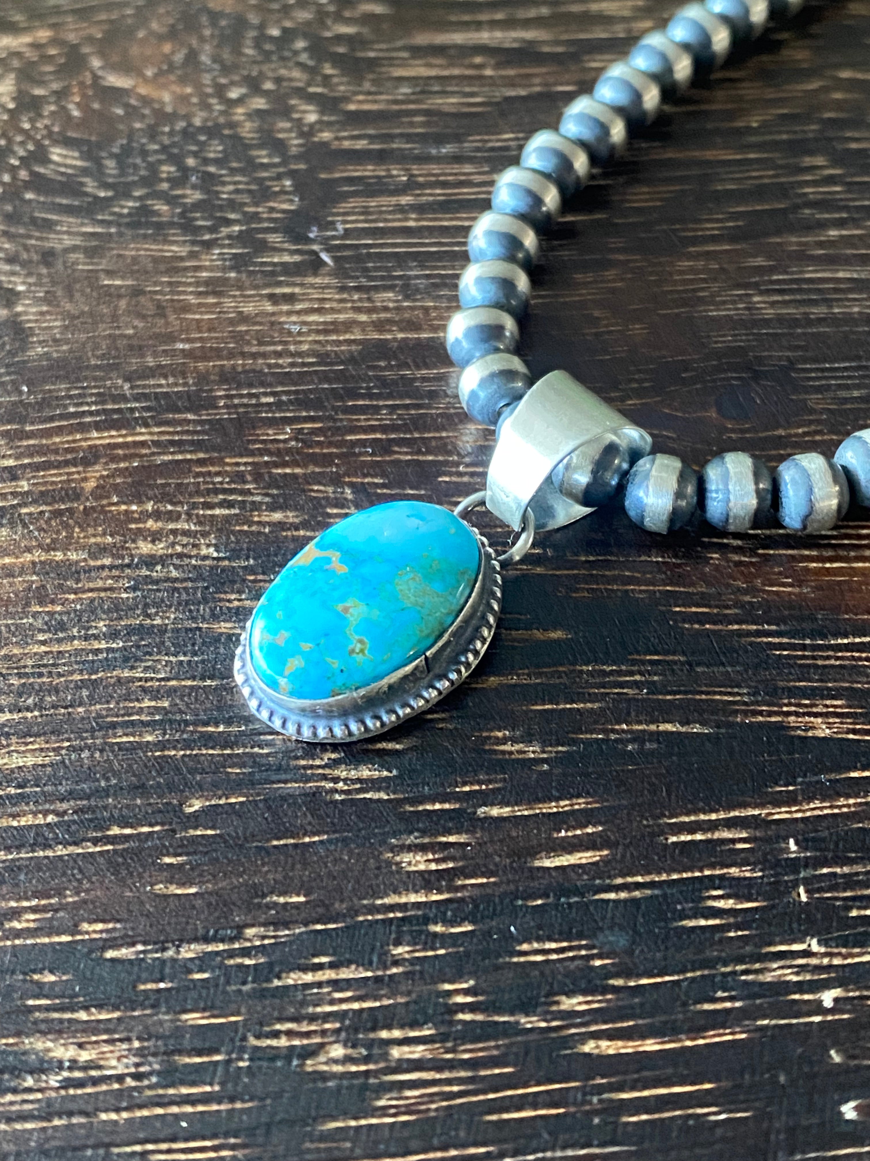 Navajo Made High Grade Kingman Turquoise & Sterling Silver Pendant