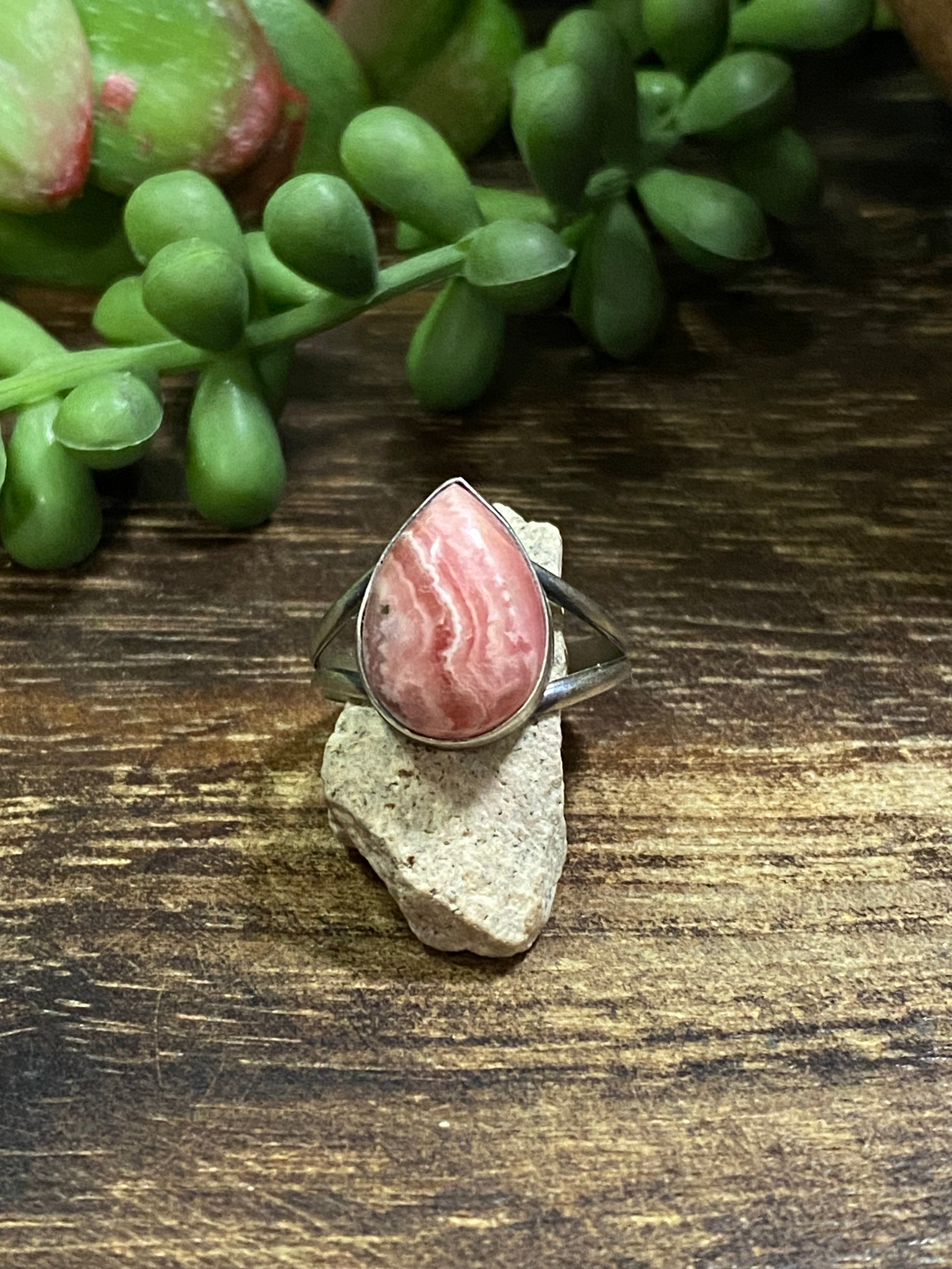 Navajo Made Rhodochrosite & Sterling Silver Ring Size 6.5