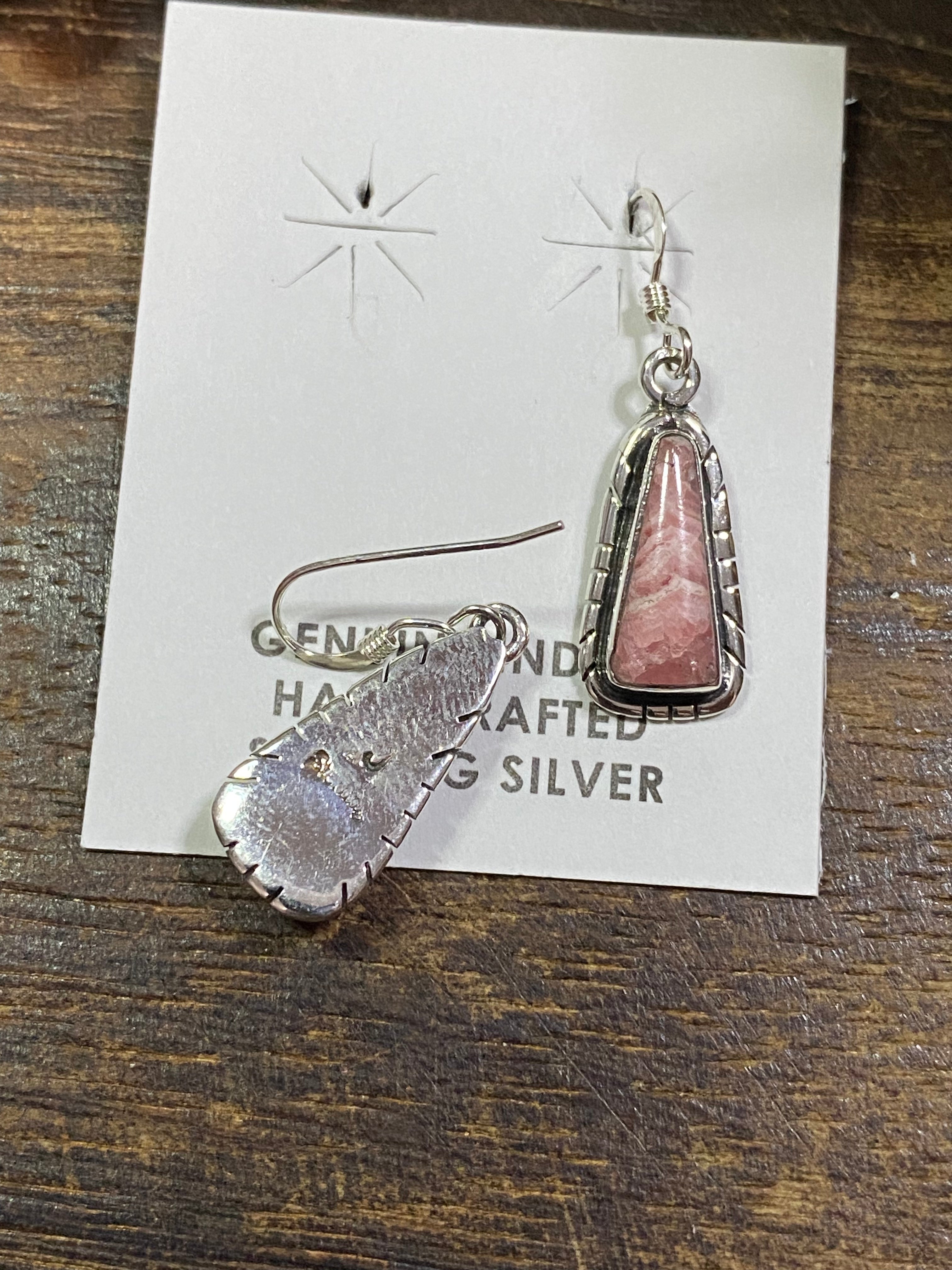 Navajo Made Rhodochrosite & Sterling Silver Dangle Earrings