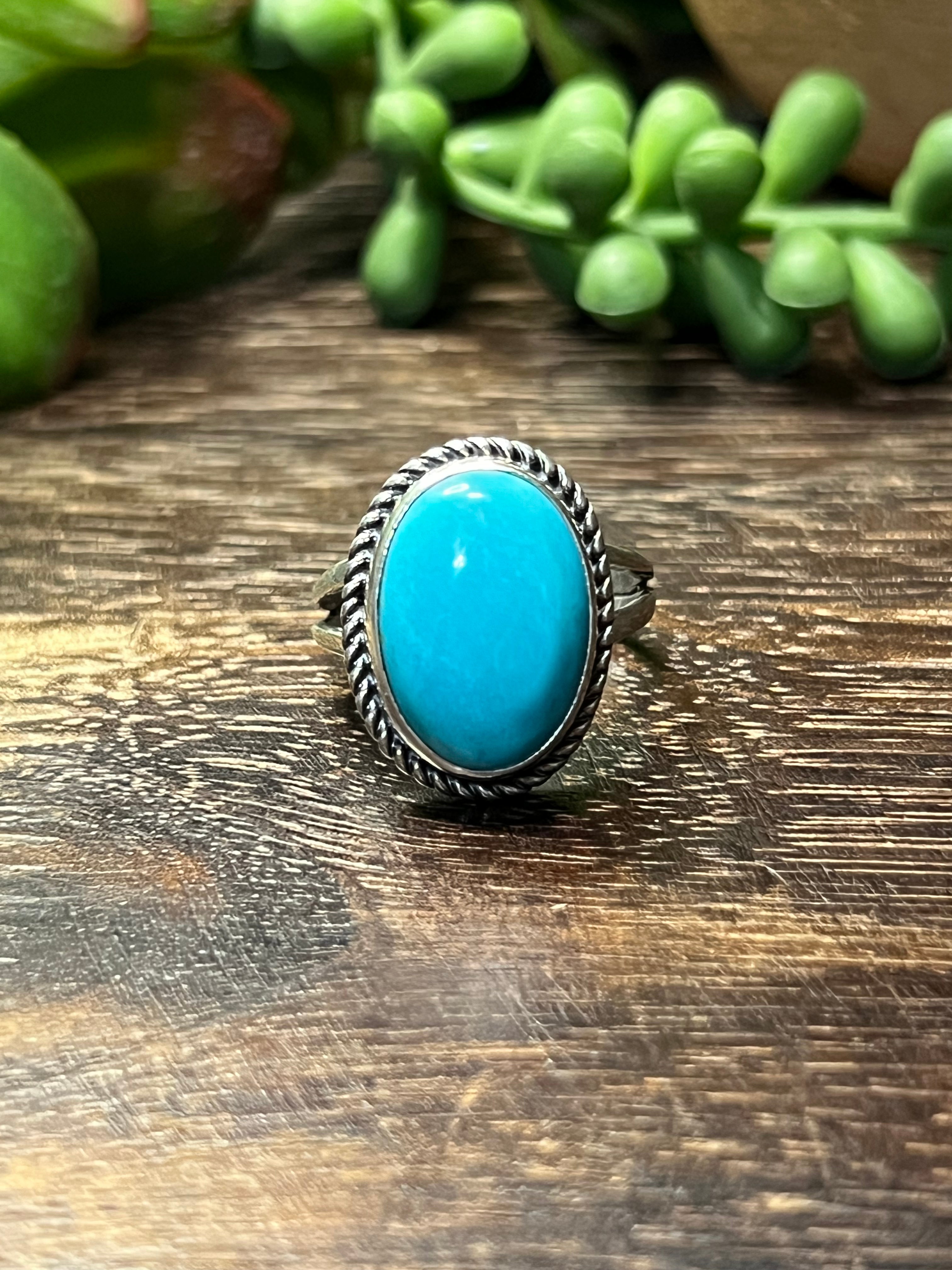 Eli Skeets Kingman Turquoise & Sterling Silver Ring Size 9.25