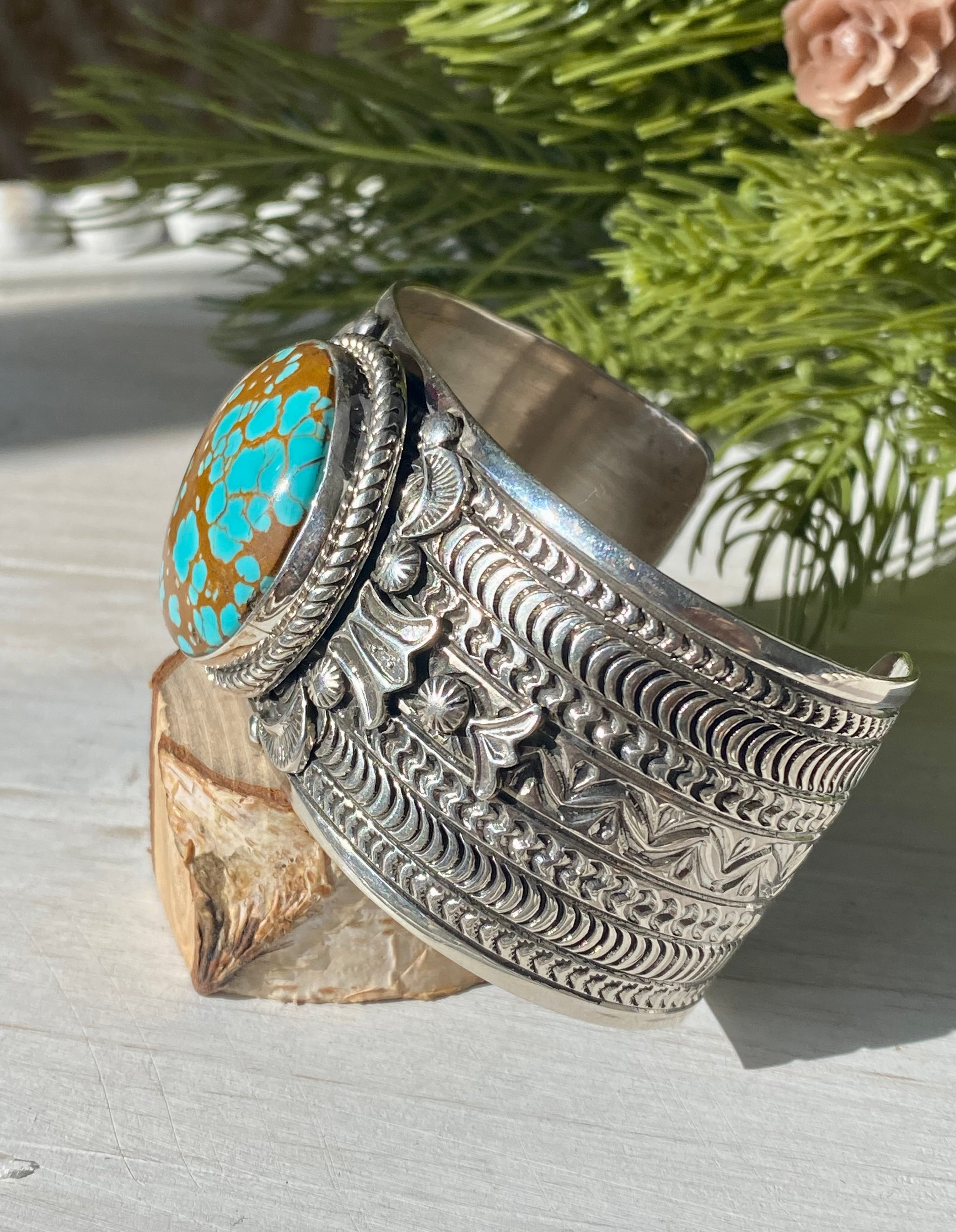 Jereme Delgarito Natural Pilot Mountain Turquoise & Sterling Silver Cuff Bracelet