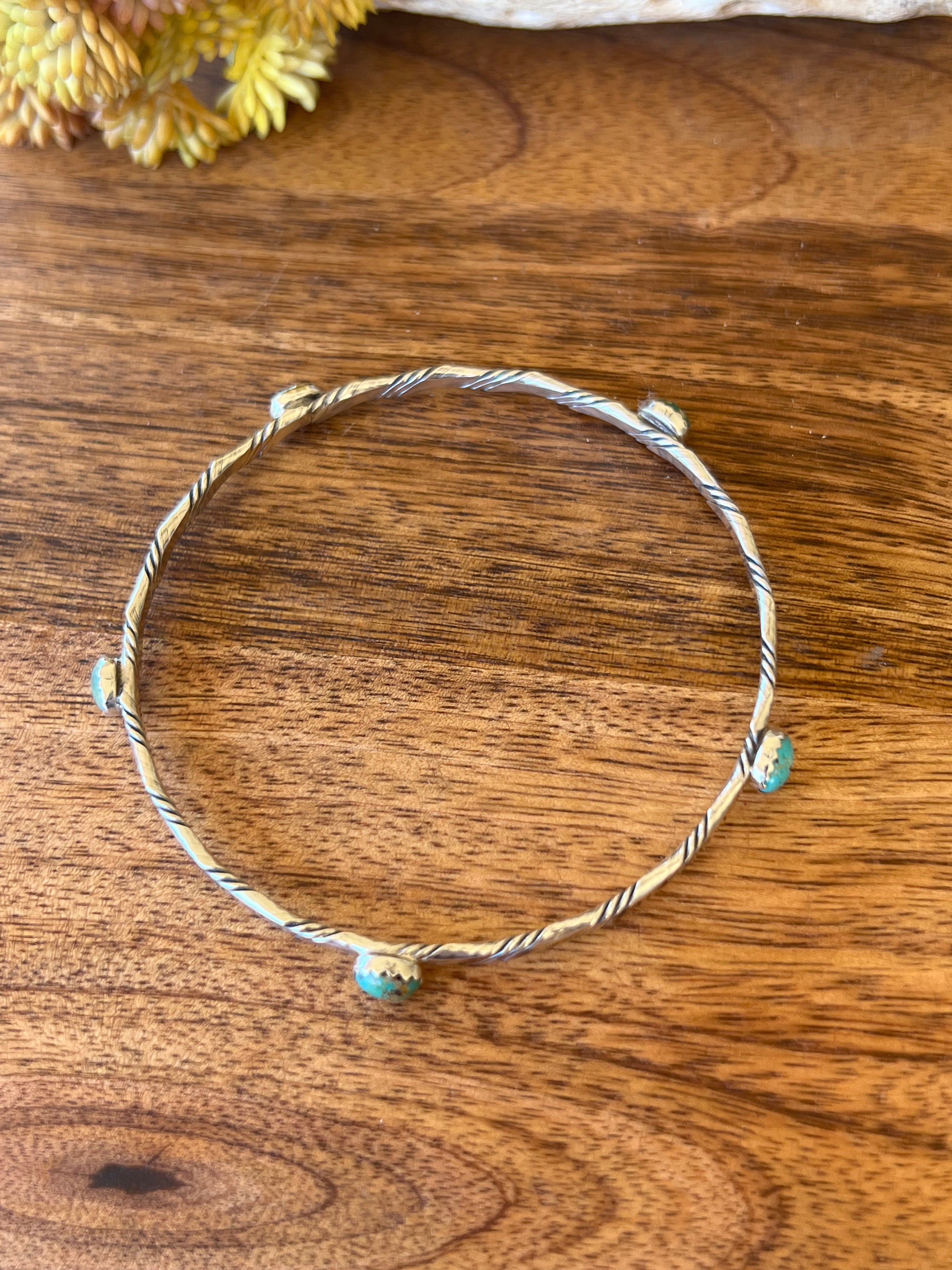 Navajo Made Kingman Turquoise & Sterling Silver Bangle Bracelet