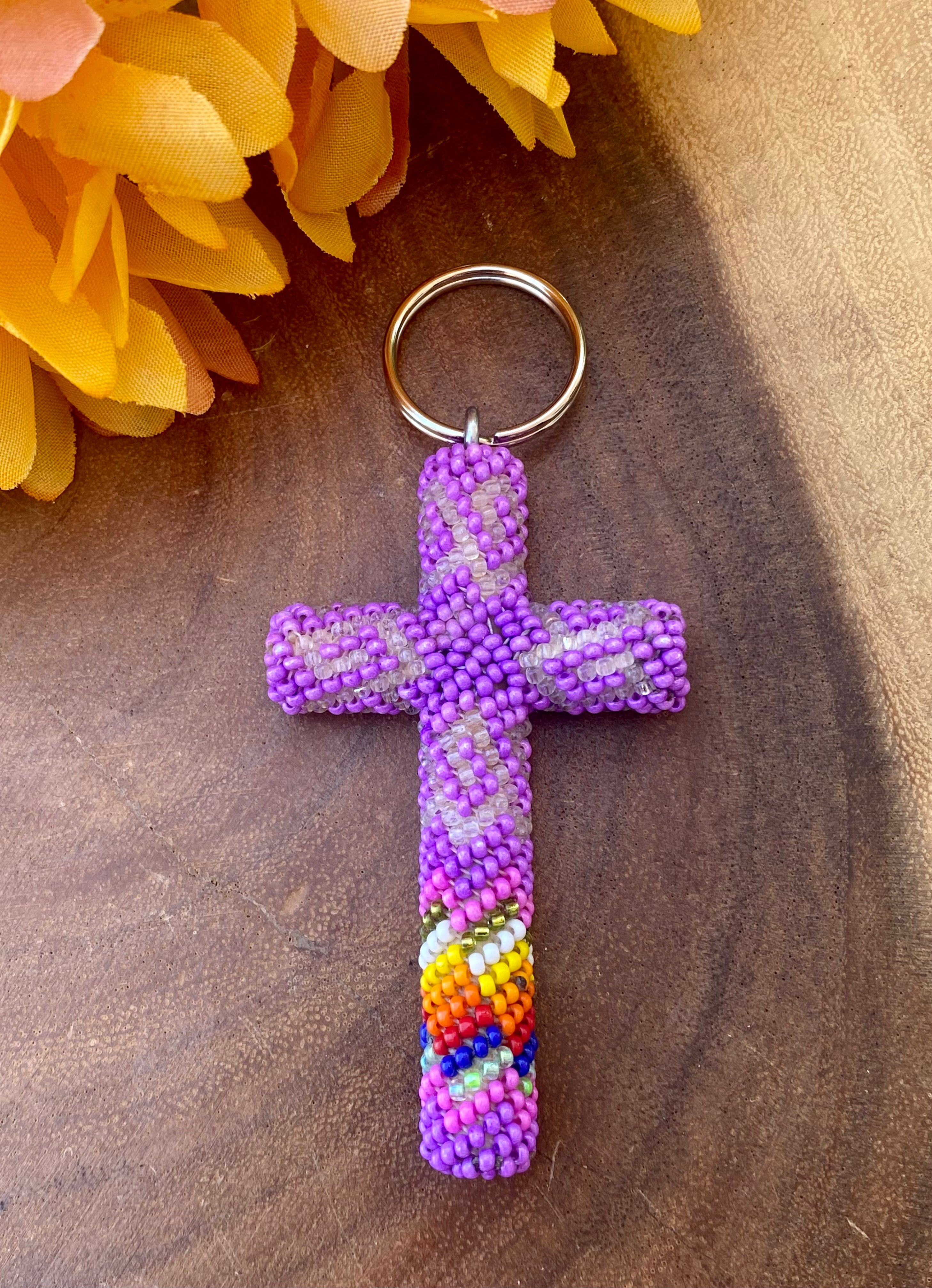 Native American Made Beaded Cross Keychain