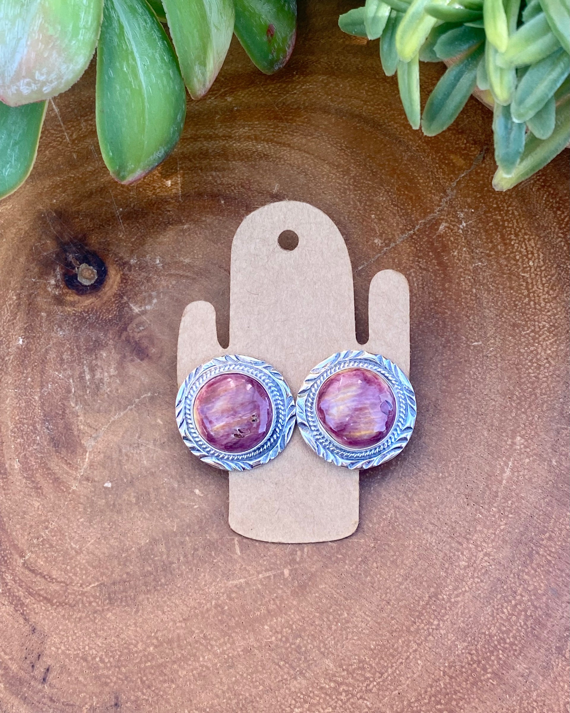 Navajo Made Purple Spiny Oyster & Sterling Silver Post Earrings