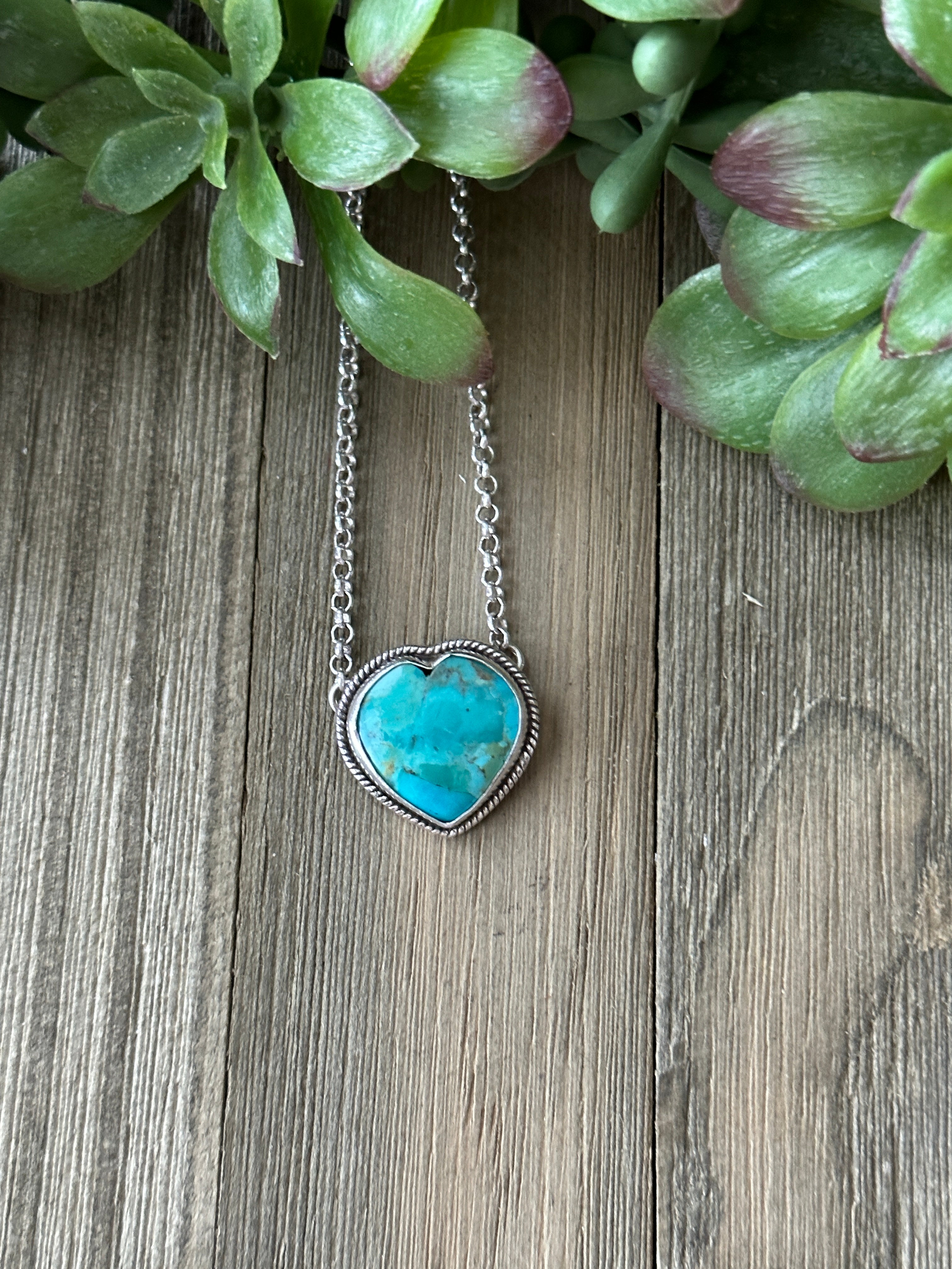 Southwest Made Turquoise & Sterling Silver Heart Necklace