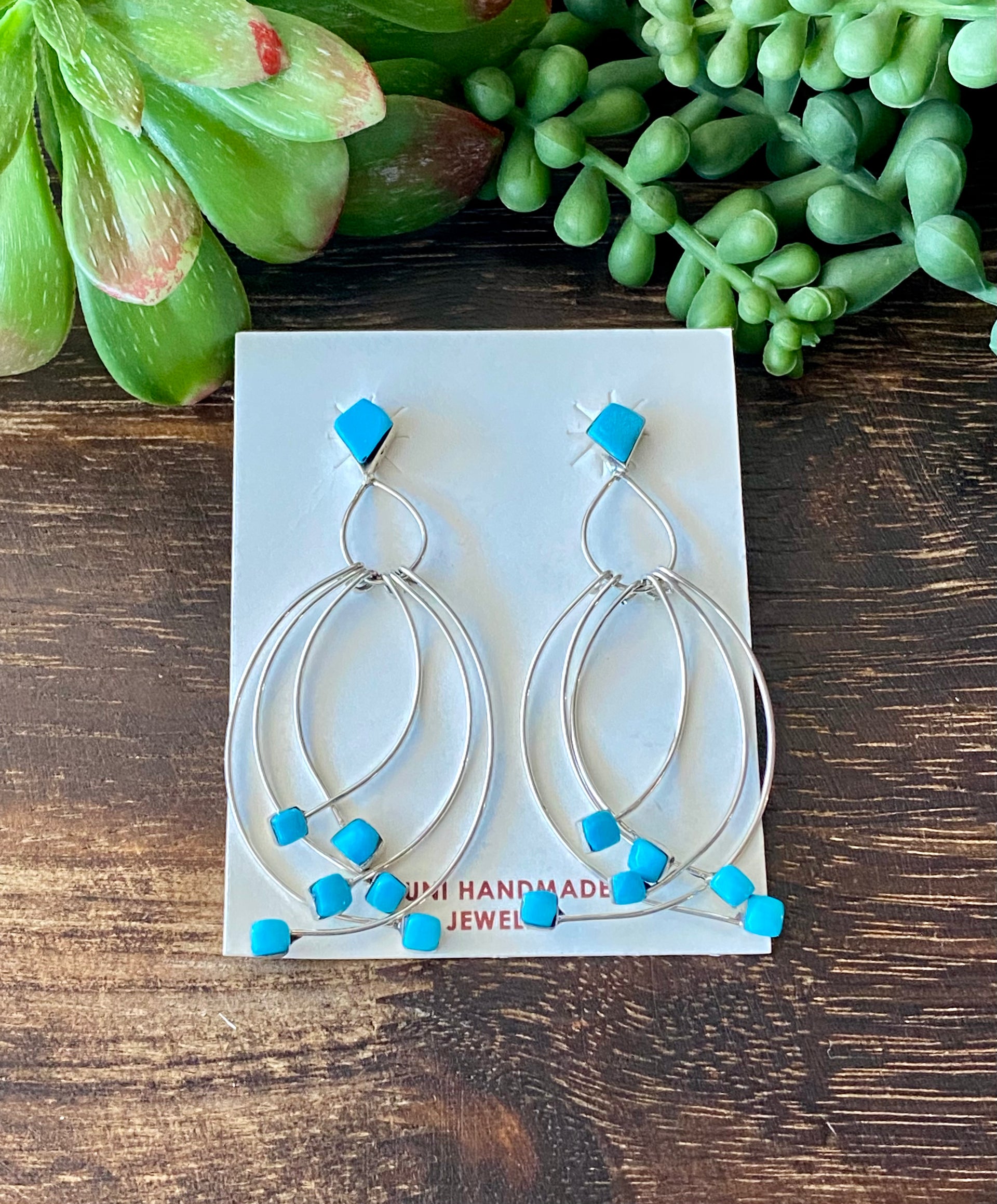 Zuni Made Kingman Turquoise & Sterling Silver Post Dangle Earrings