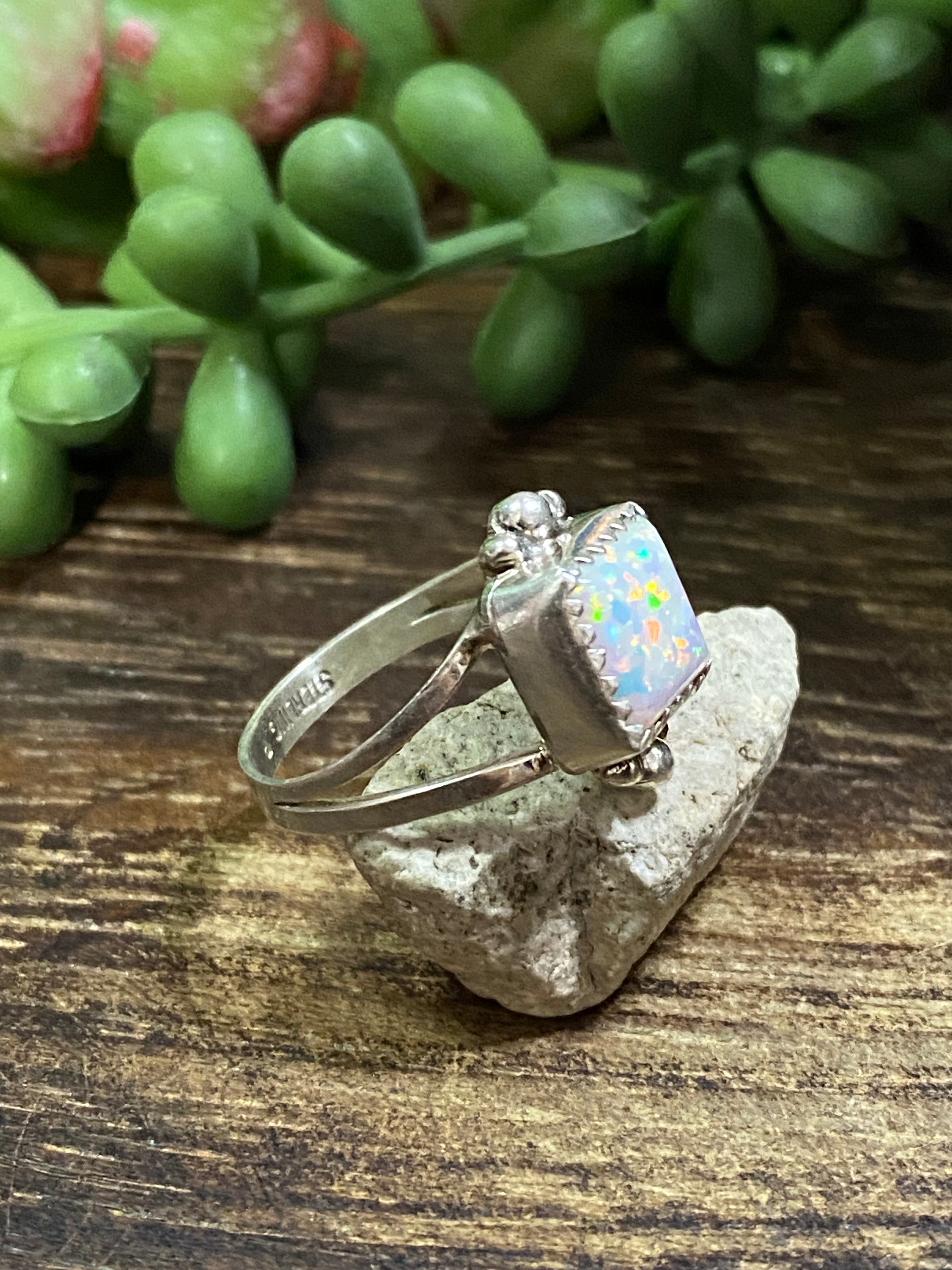 Navajo Made White Opal & Sterling Silver Rings