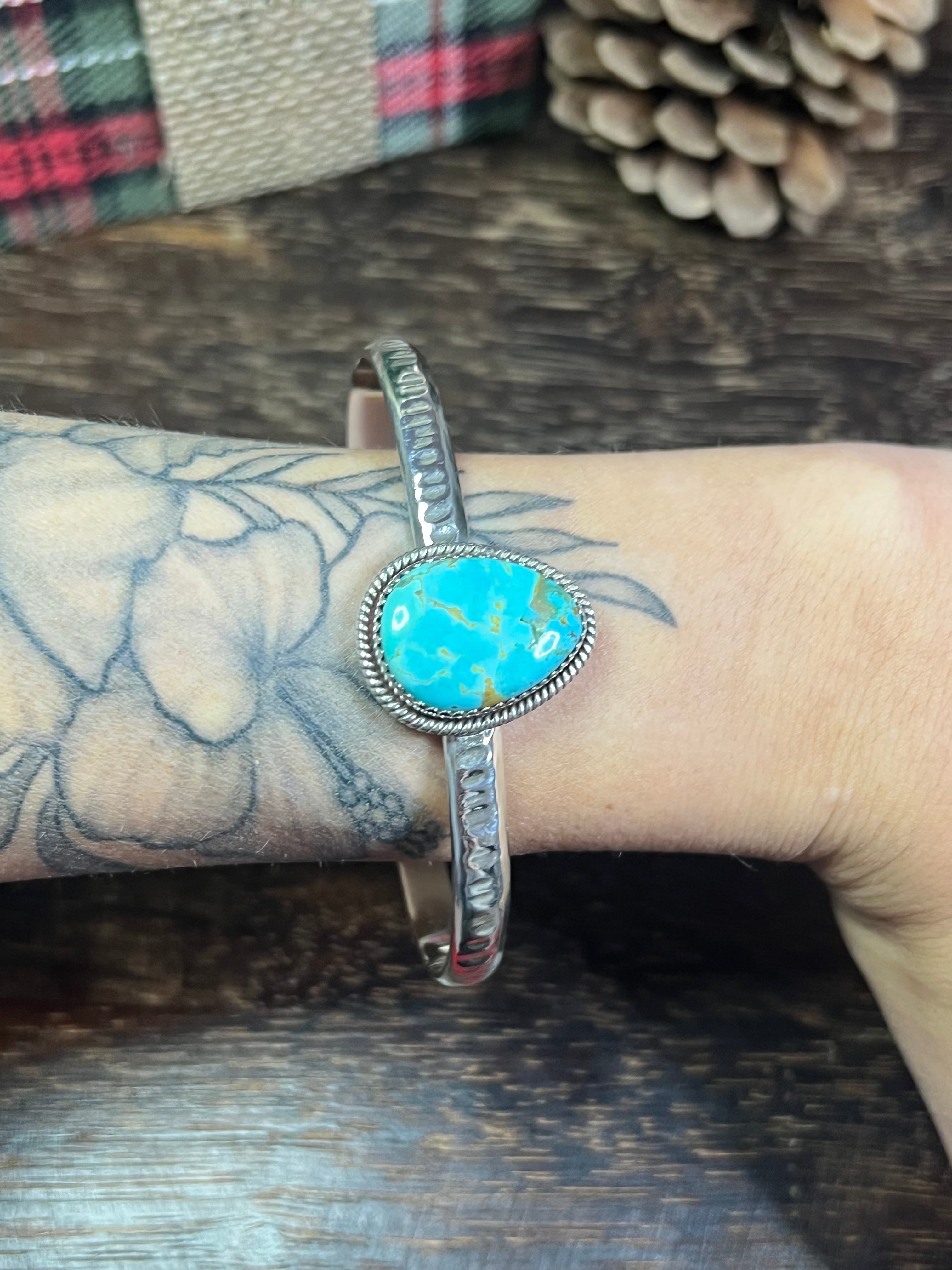 #19 Southwest Made Kingman Turquoise & Sterling Silver Cuff Bracelet