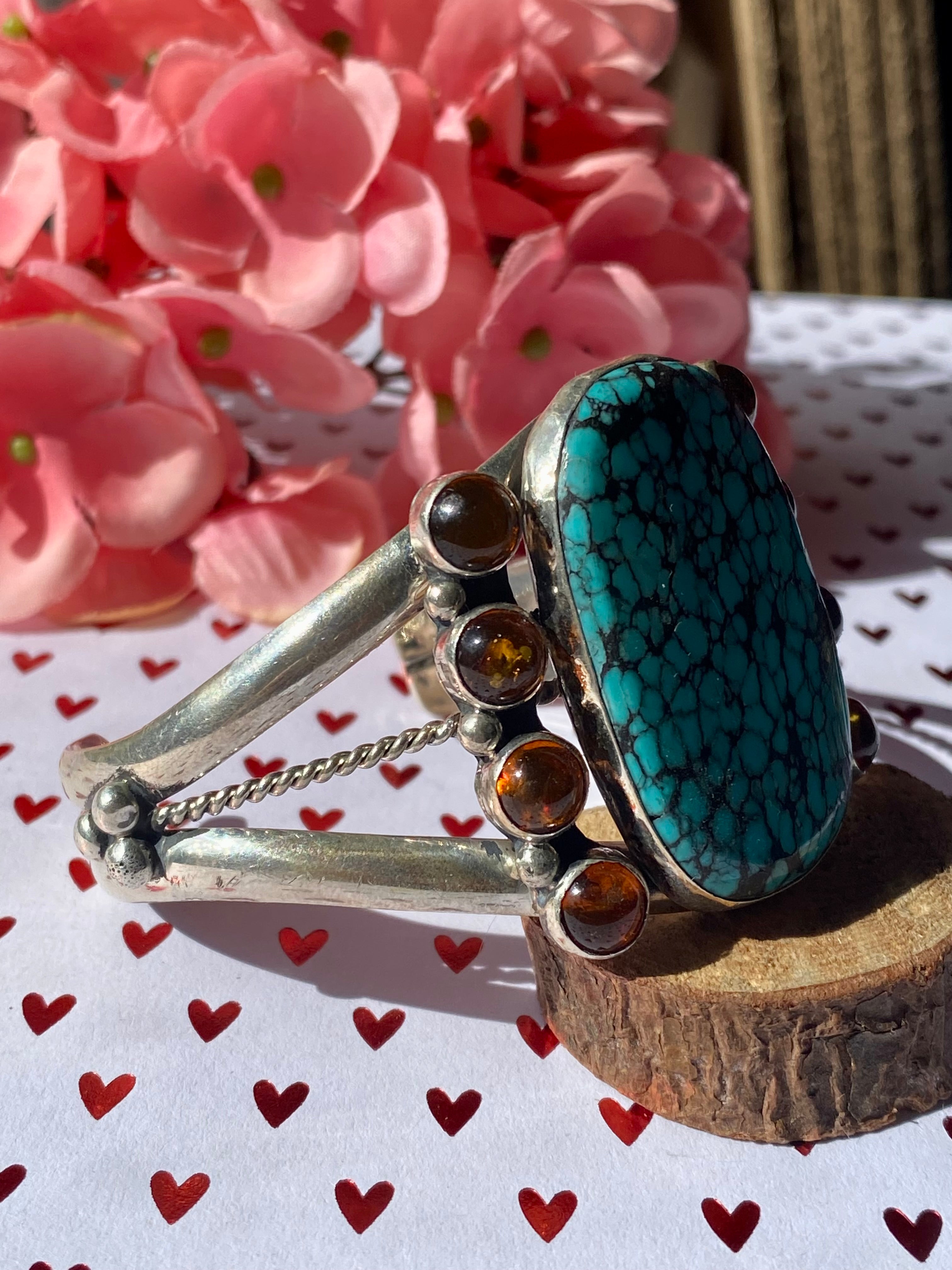 Navajo Made Multi Stone & Sterling Silver Cuff Bracelet