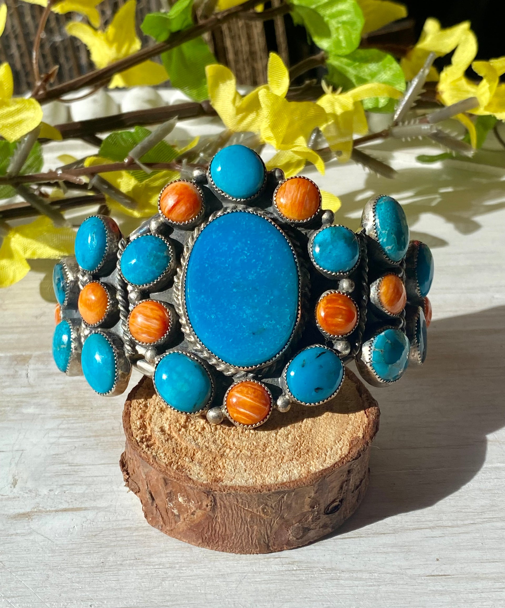 Larry Kaye Kingman Turquoise & Spiny Oyster Sterling Silver Cuff Bracelet