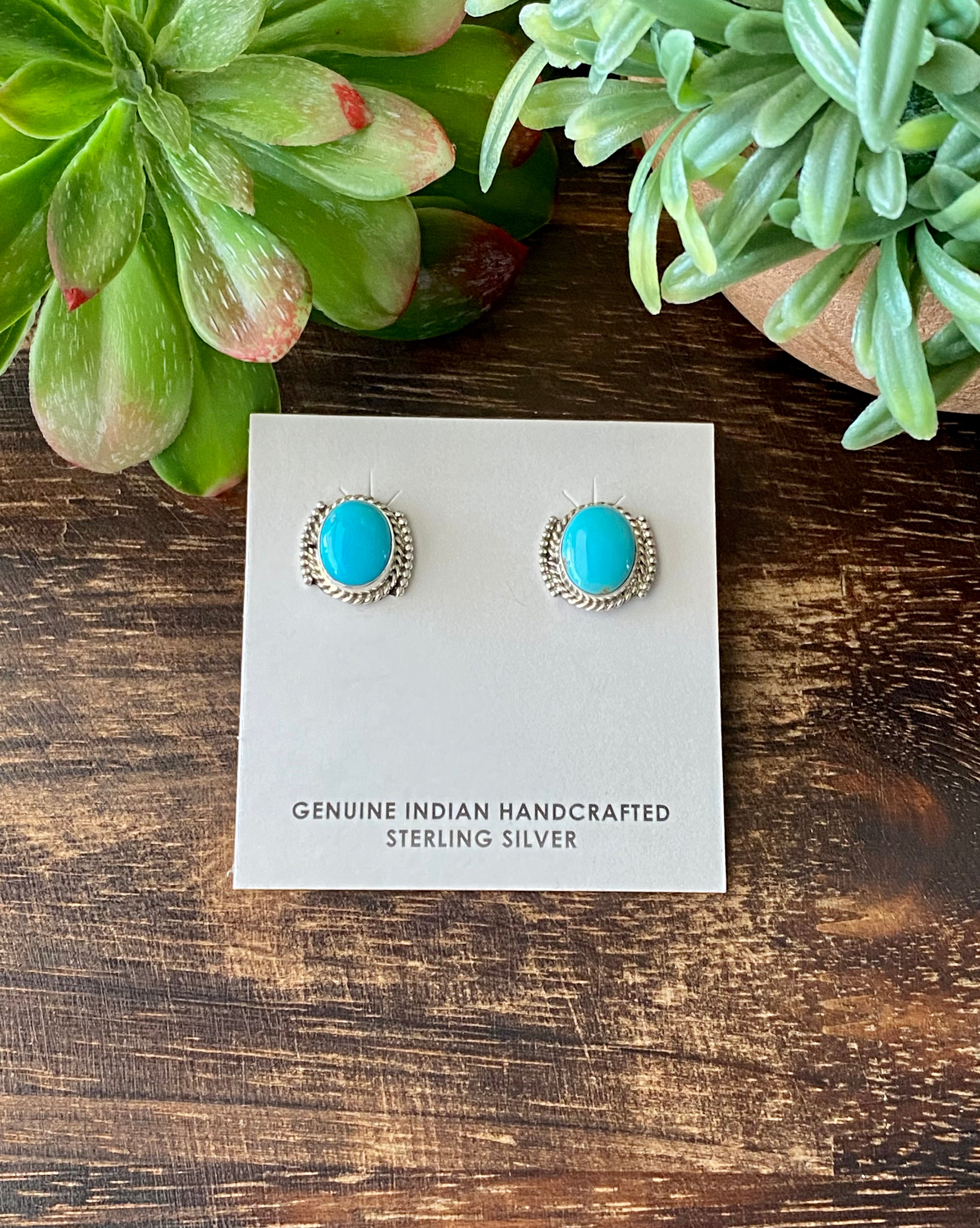 Navajo Made Kingman Turquoise & Sterling Silver Post Earrings