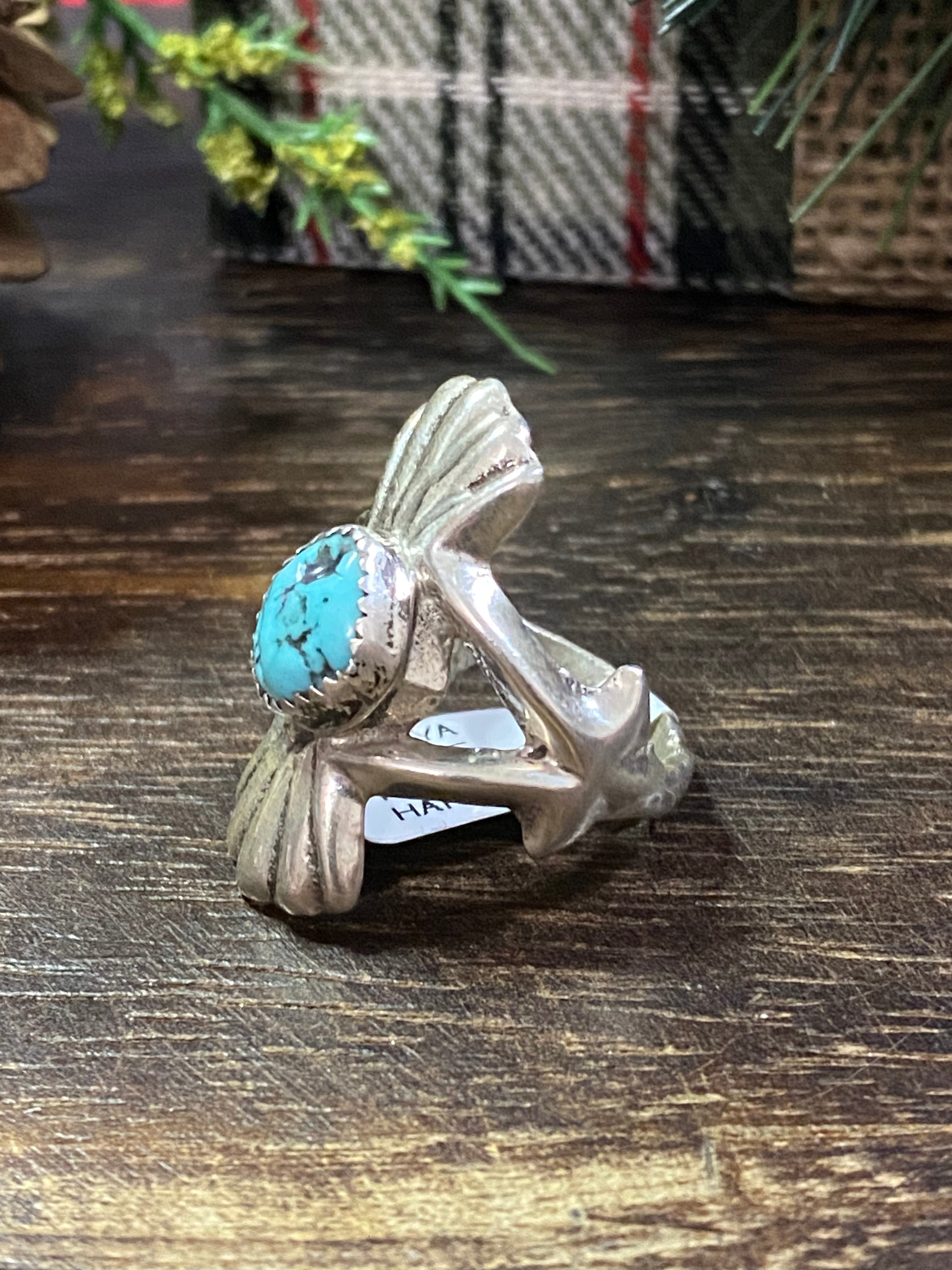 Tonya Yazzie Kingman Turquoise & Sterling Silver Ring Size 8.5