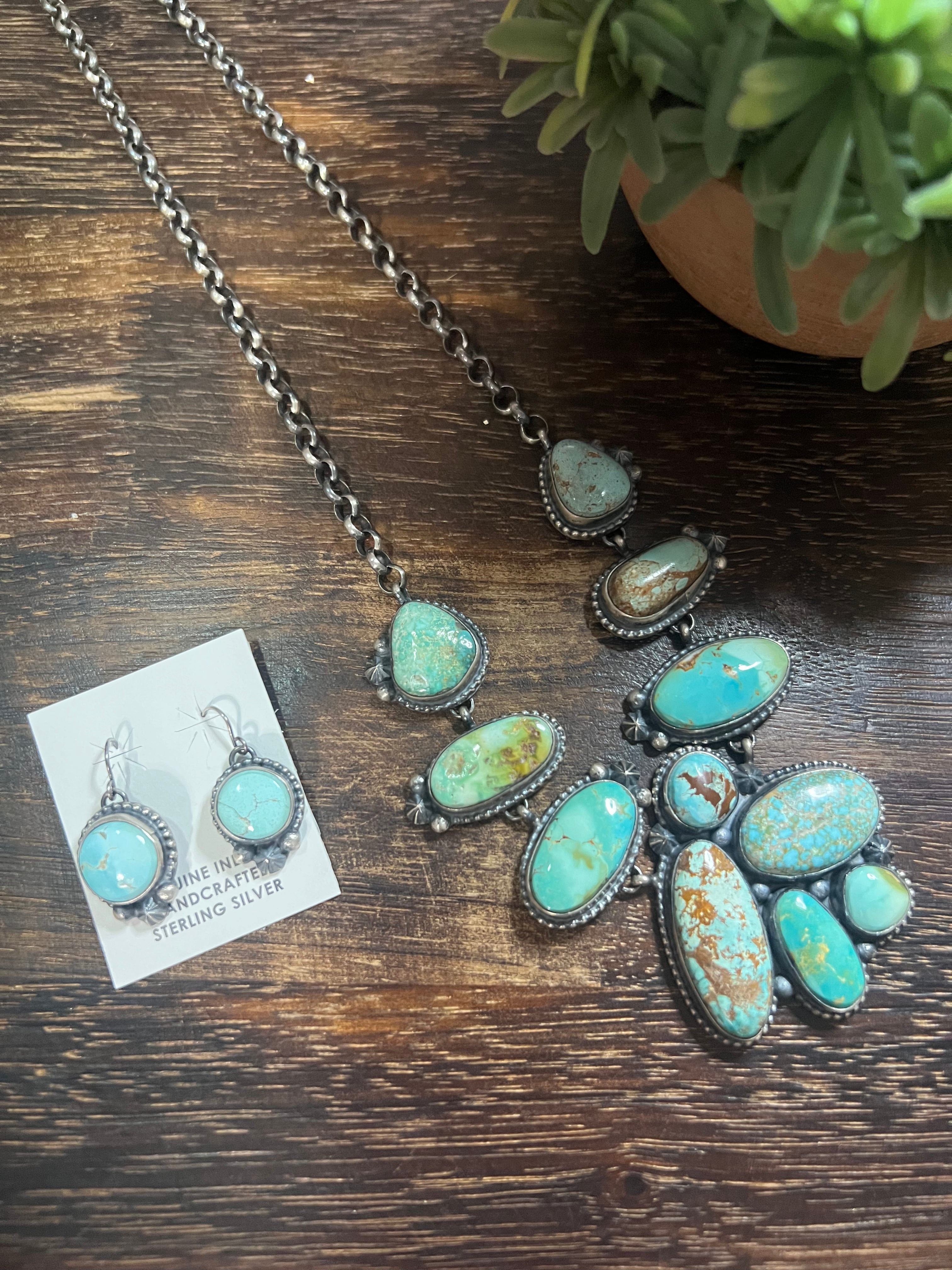 David Skeets Royston Turquoise & Sterling Silver Necklace Set