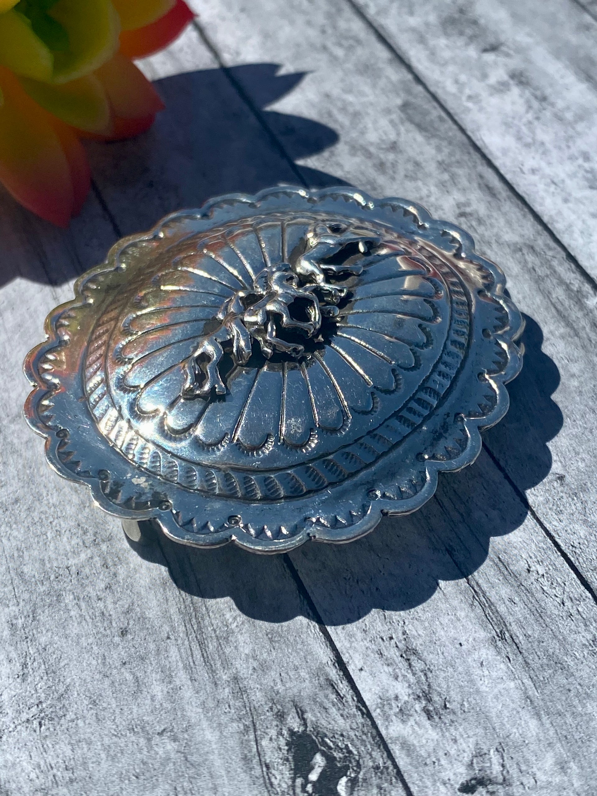 Navajo Made Sterling Silver Horse Belt Buckle