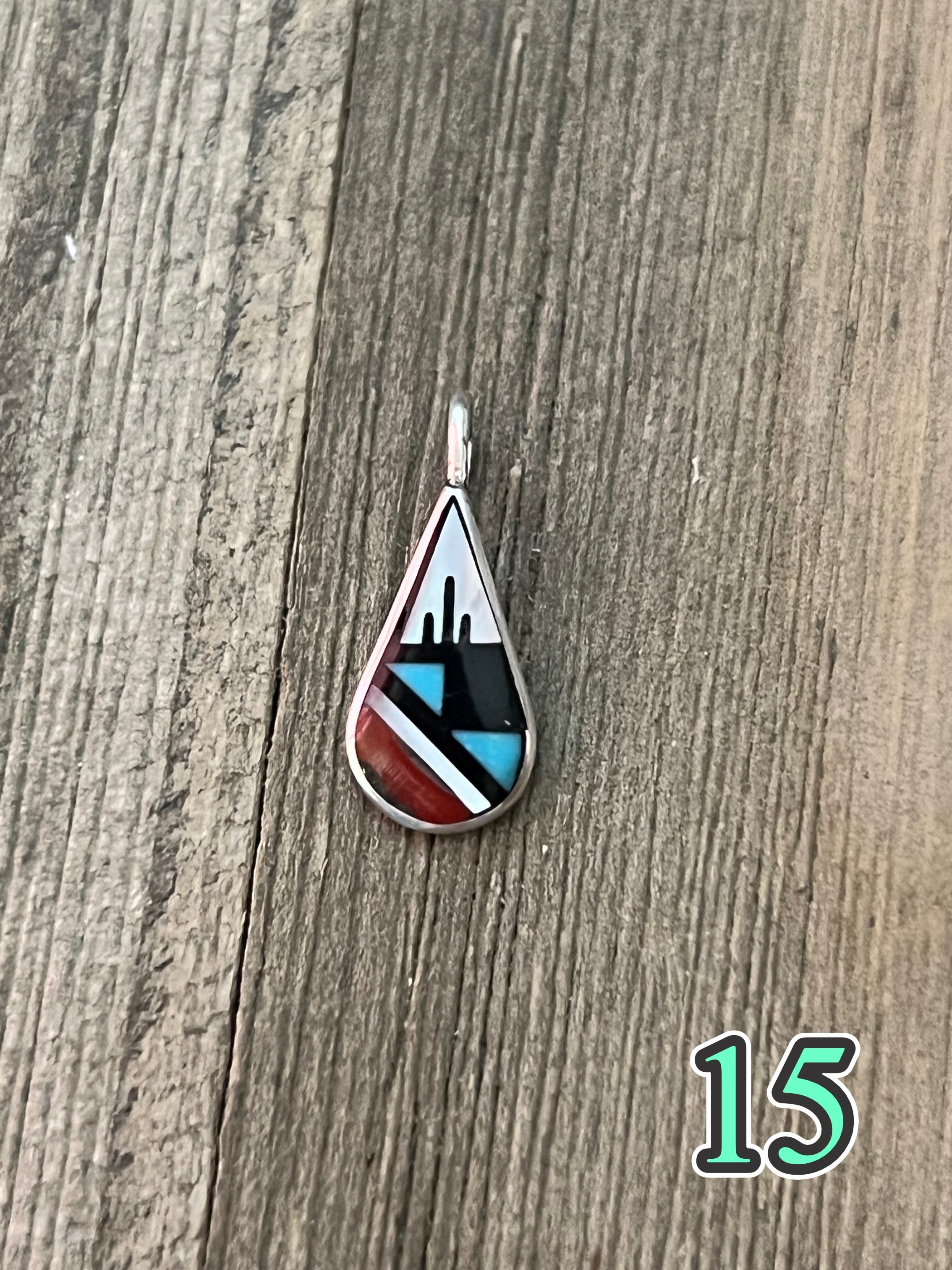 Navajo Made Multi Stone & Sterling Silver Inlay Pendant