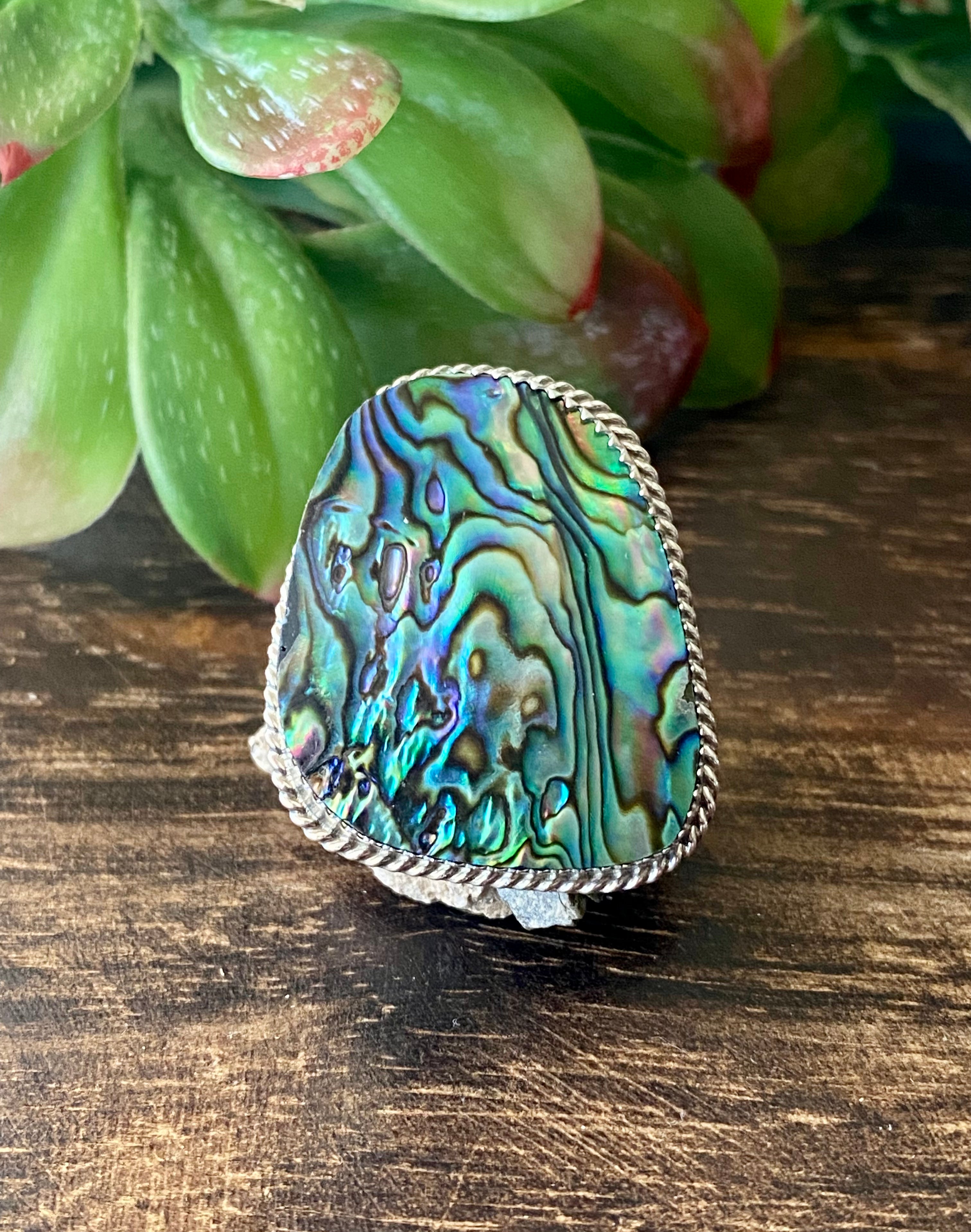 Reda Galvan Abalone & Sterling Silver Ring Size 9.75