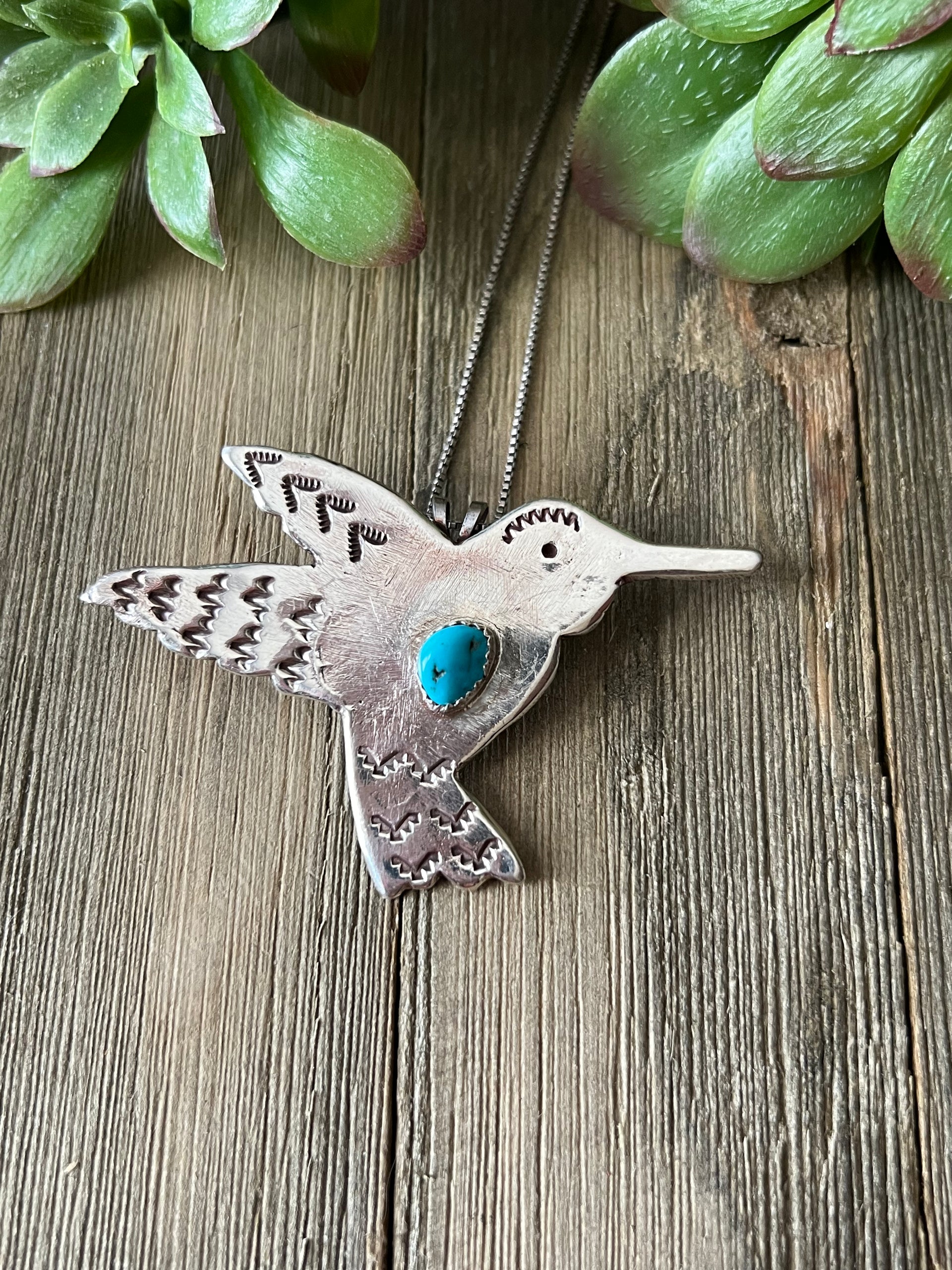 Tonya Yazzie Kingman Turquoise & Sterling Silver Hummingbird Pin/Pendan