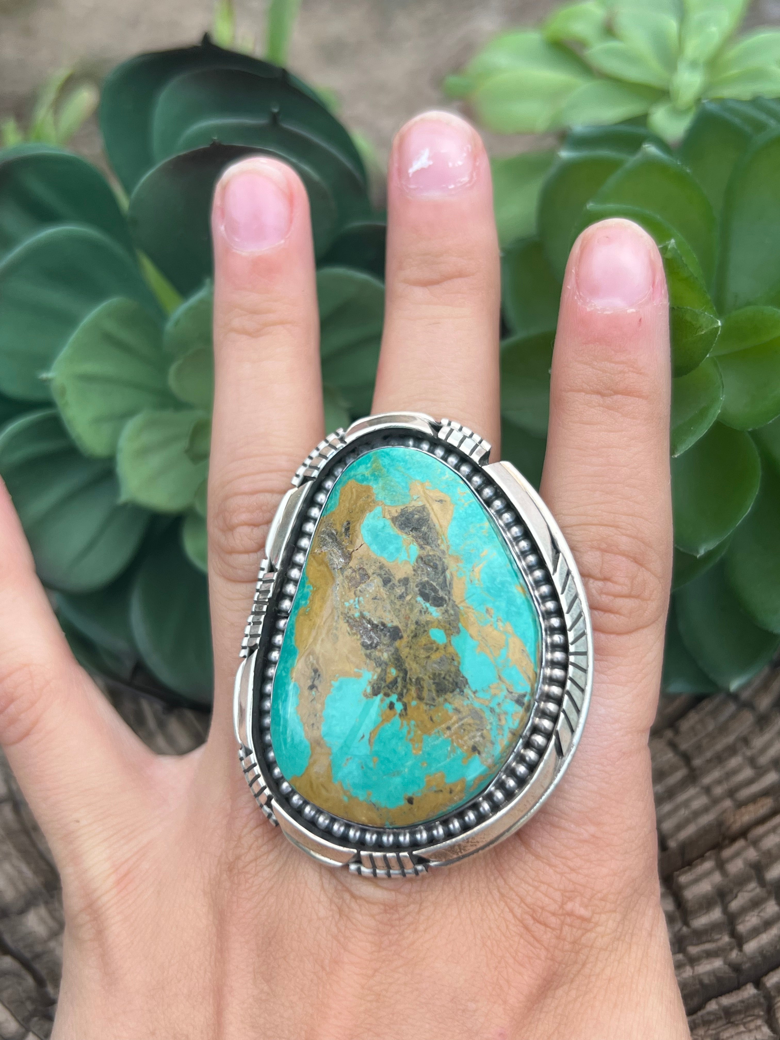 Navajo Royston Turquoise & Sterling Silver Ring Size 8