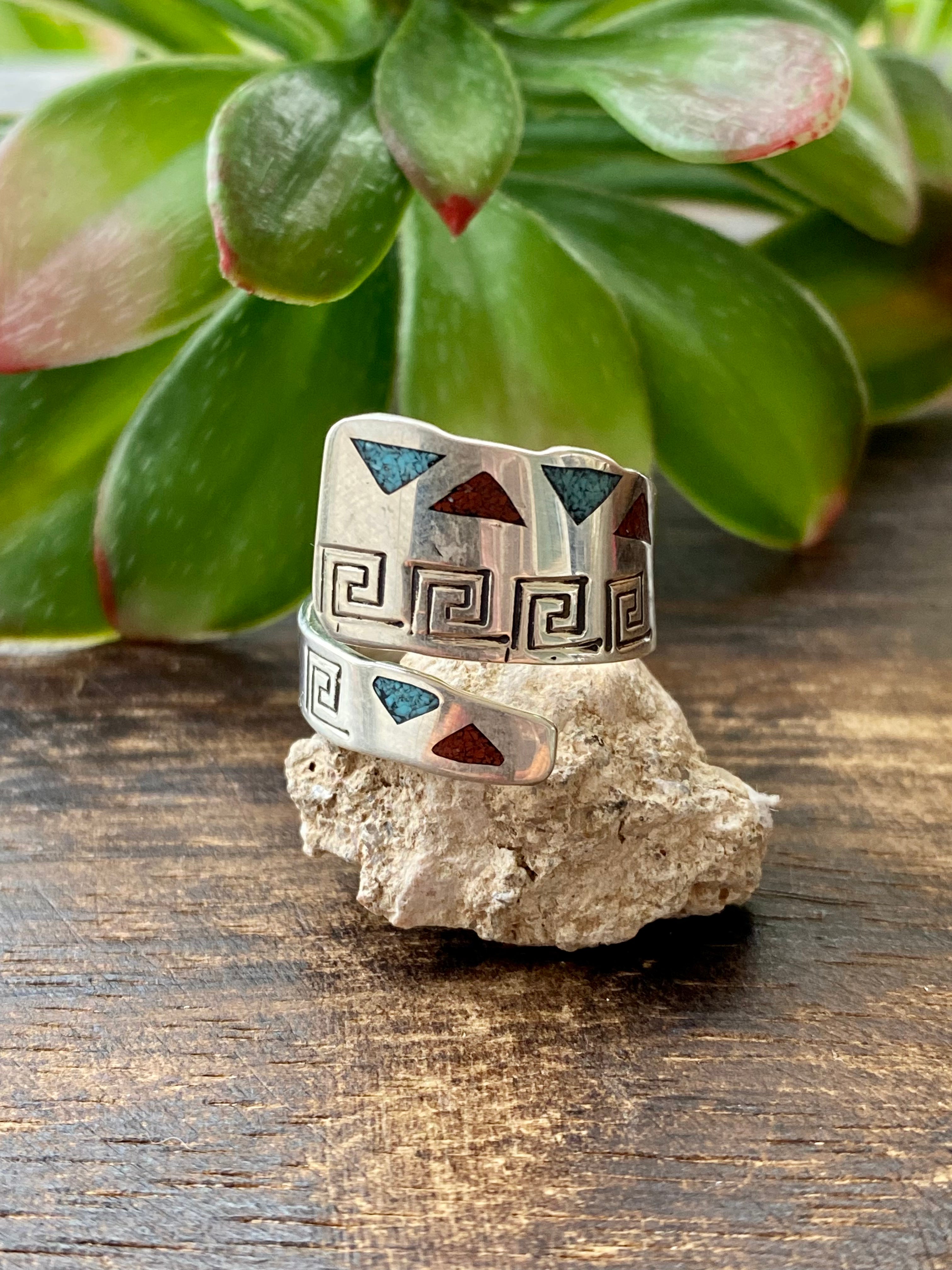 Raymond Begay Multi Stone & Sterling Silver Adjustable Ring Size 8.5