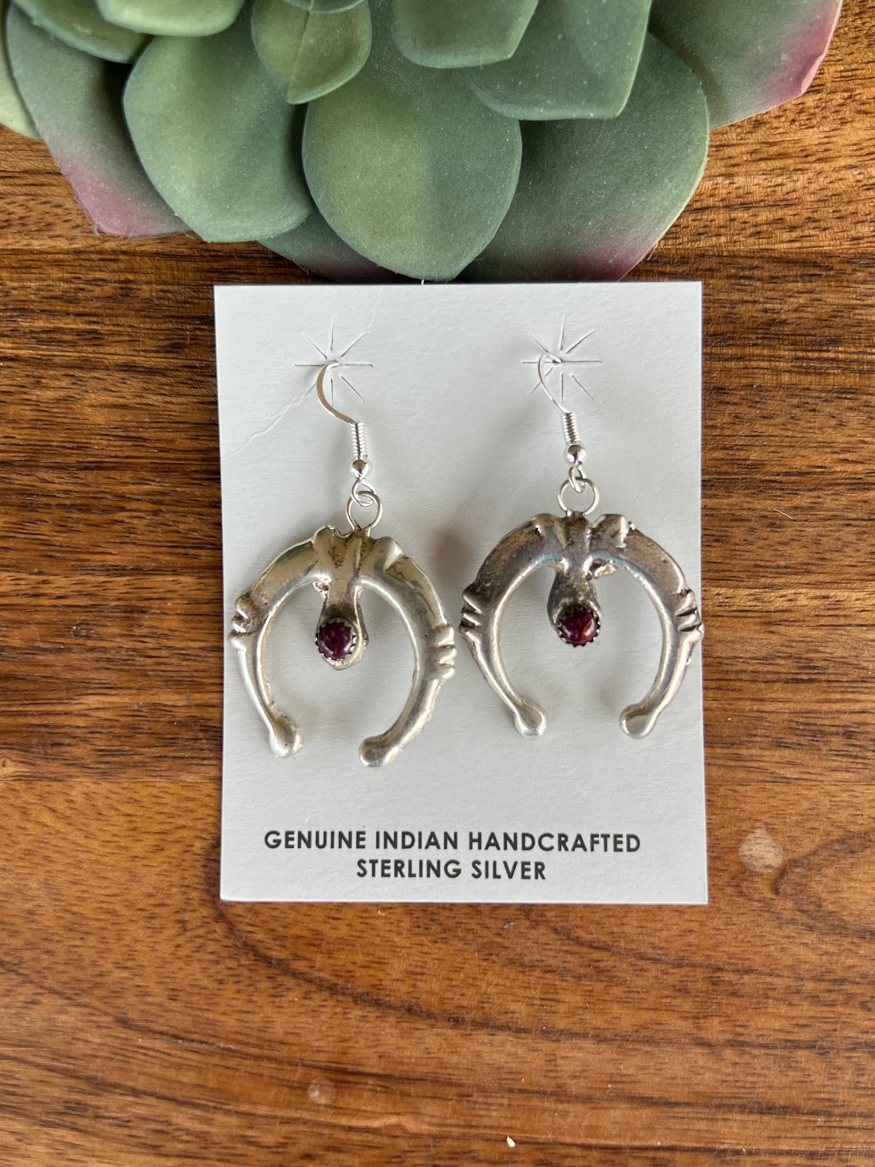 Tonya Yazzie Purple Spiny Oyster & Sterling Silver Dangle Earrings