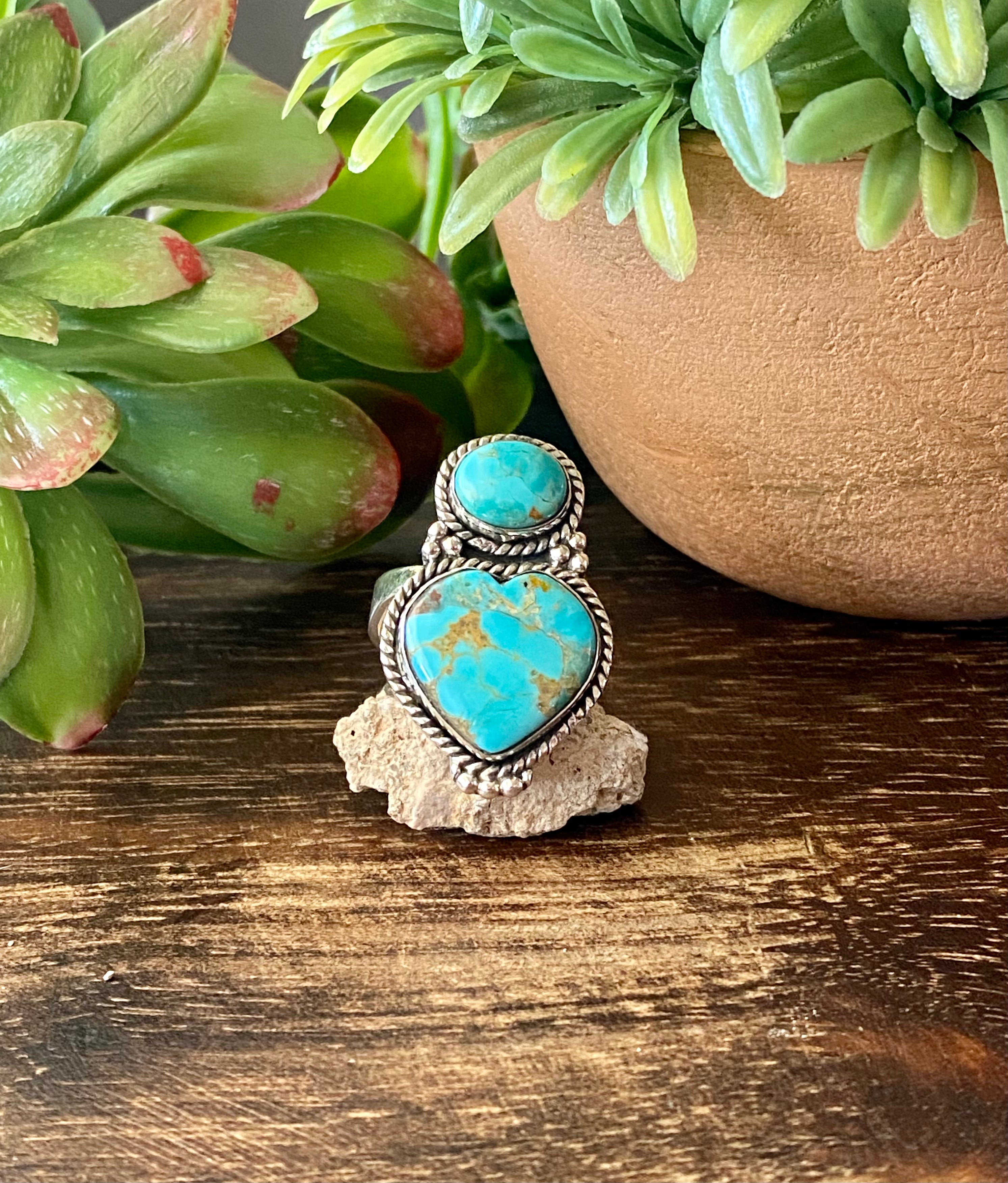 Southwest Handmade Kingman Turquoise & Sterling Silver Adjudtable Rings