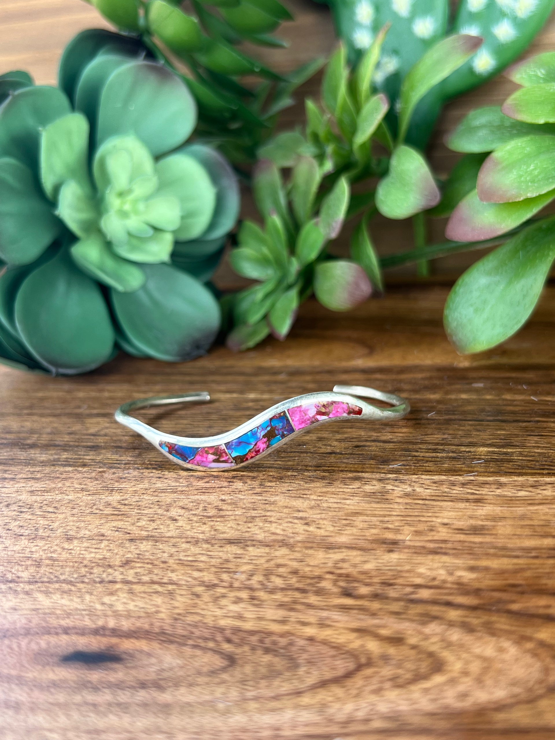 Navajo Pink Mohave Turquoise & Sterling Silver Cuff Bracelet