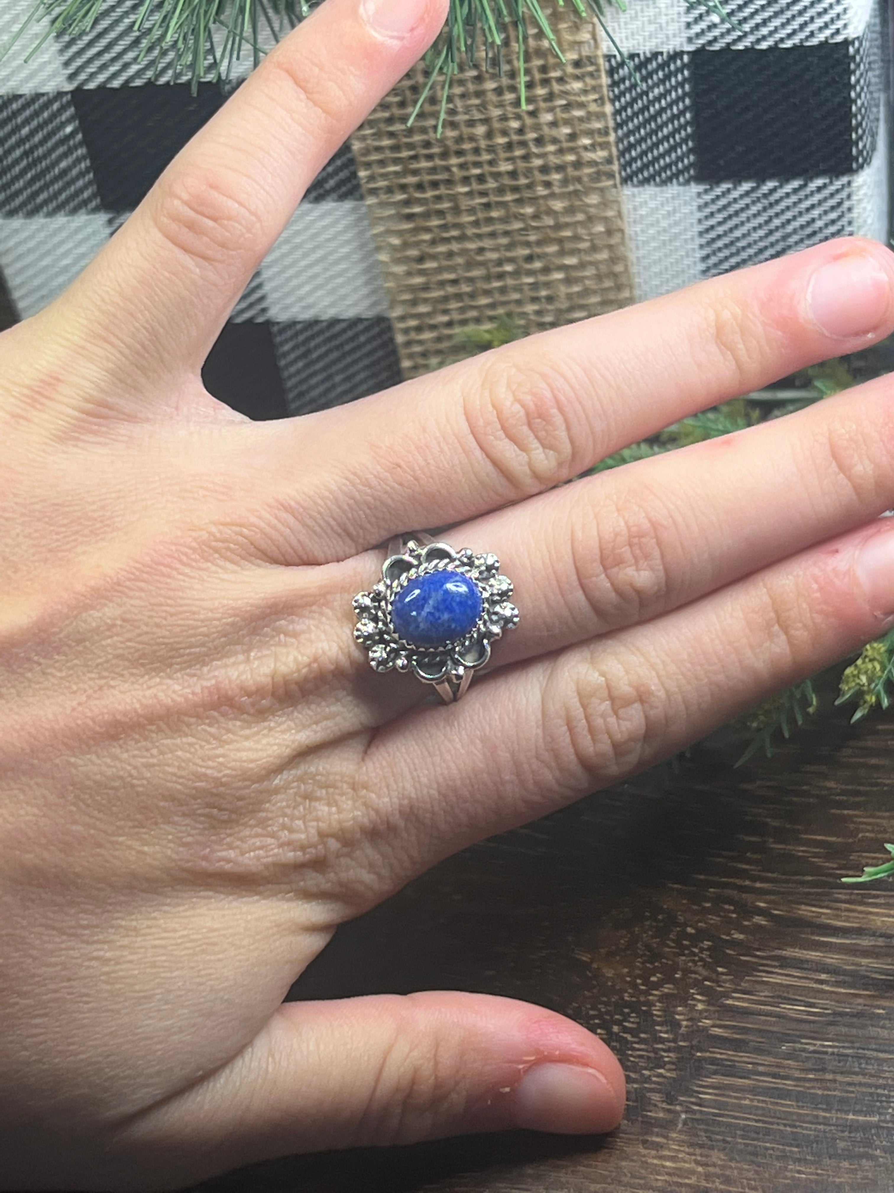 Freda Martinez Lapis & Sterling Silver Ring Size 9