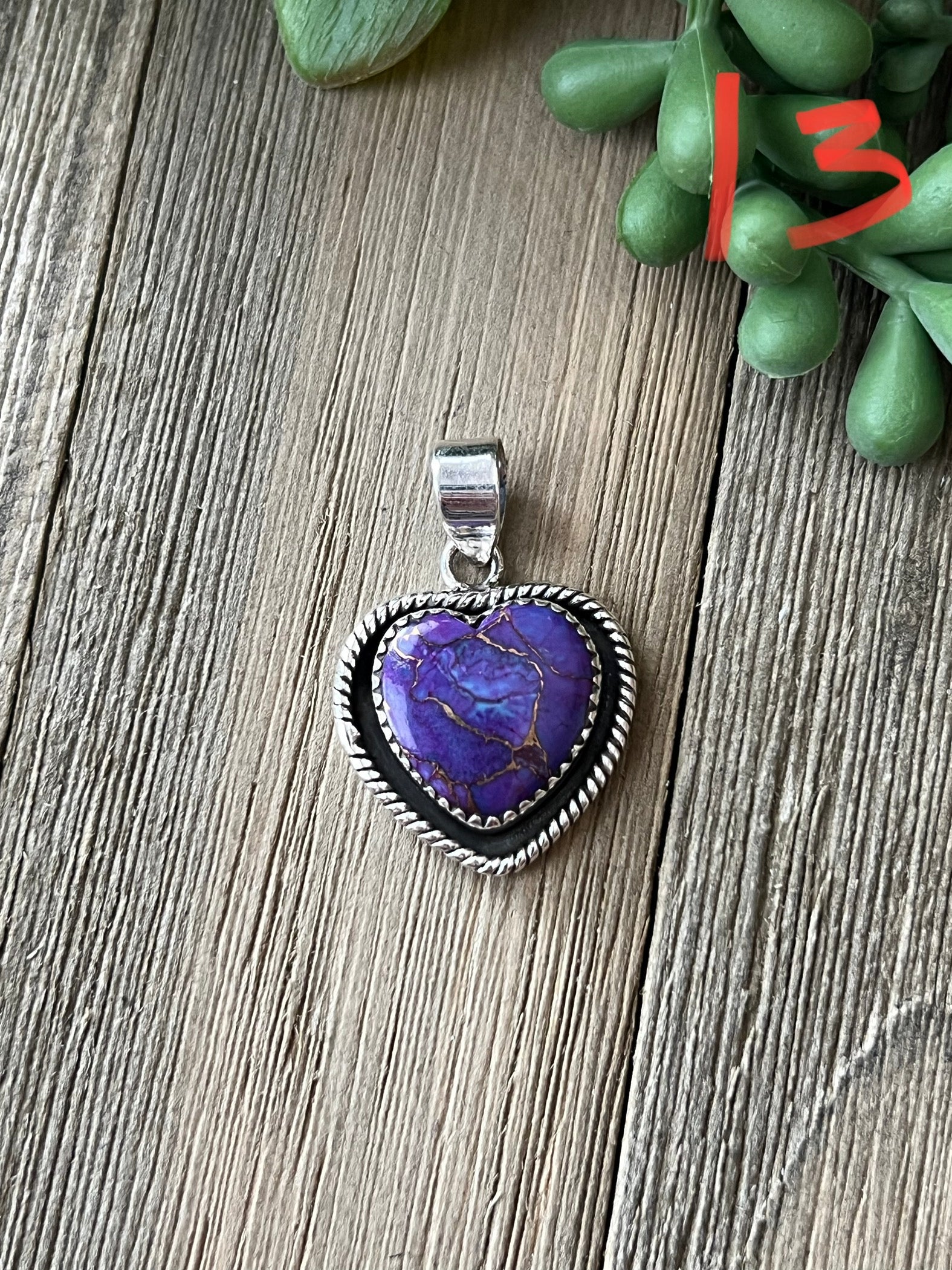 Southwest Made Purple Mohave Turquoise & Sterling Silver Heart Pendant