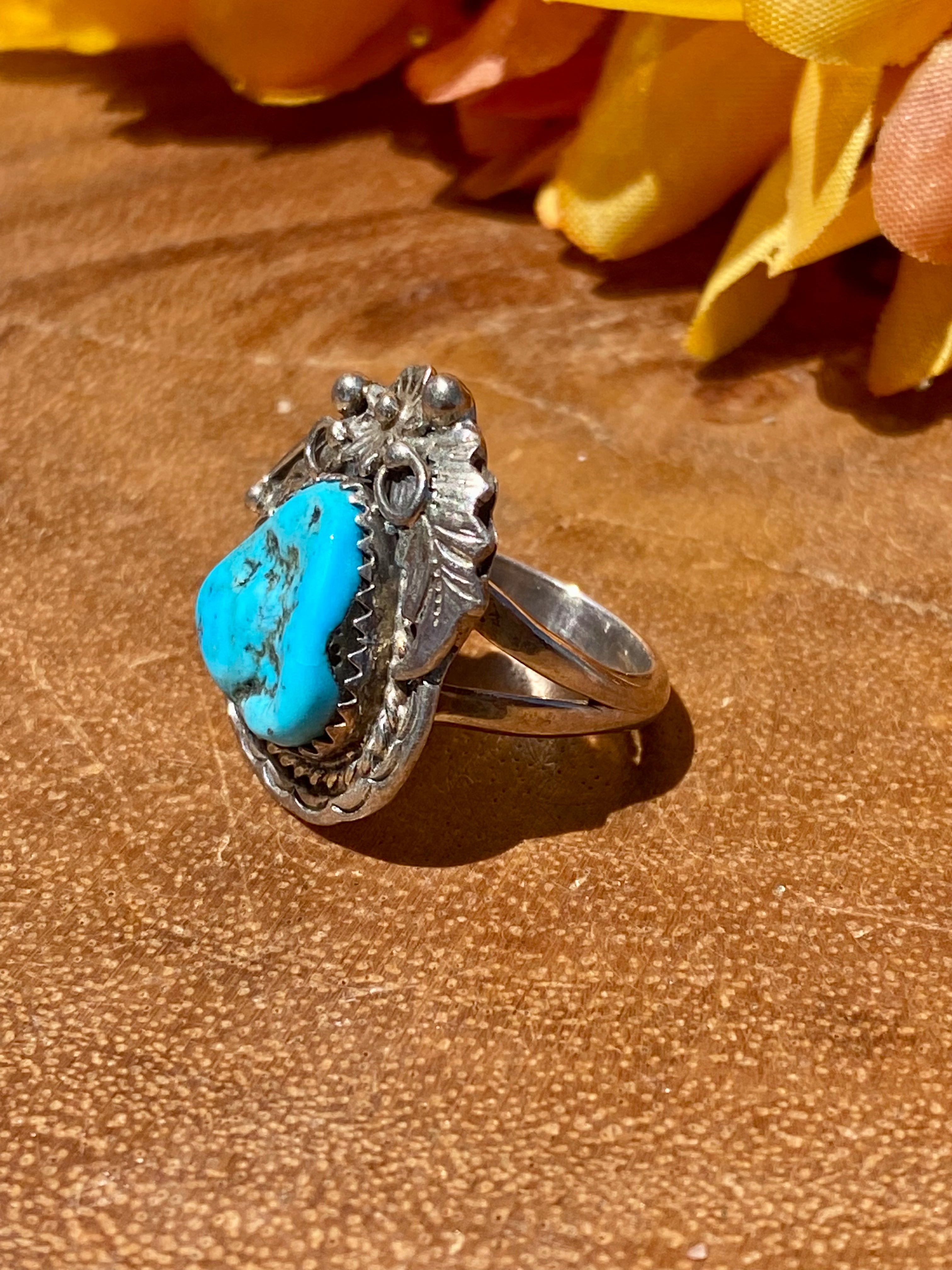 Navajo Made Kingman Turquoise & Sterling Silver Ring Size 5.5