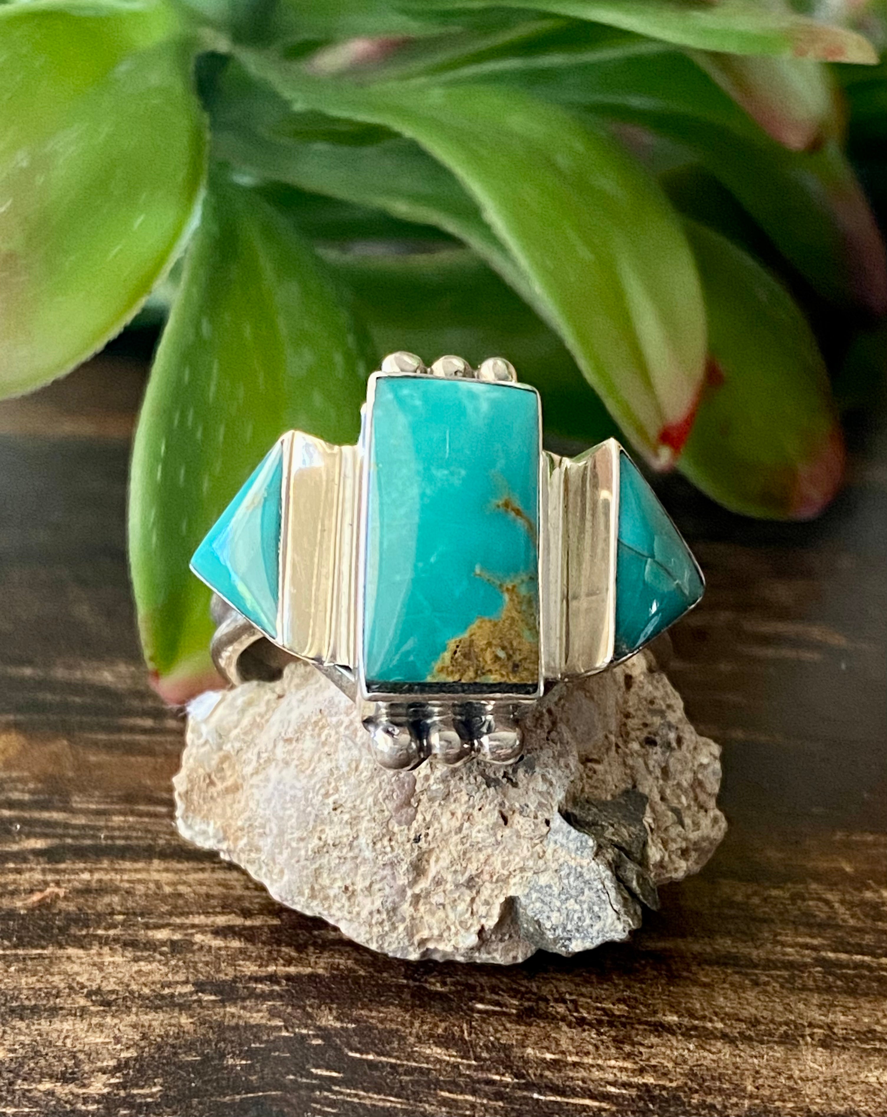 Genevieve Francisco Kingman Turquoise & Sterling Silver Ring Size 11.75