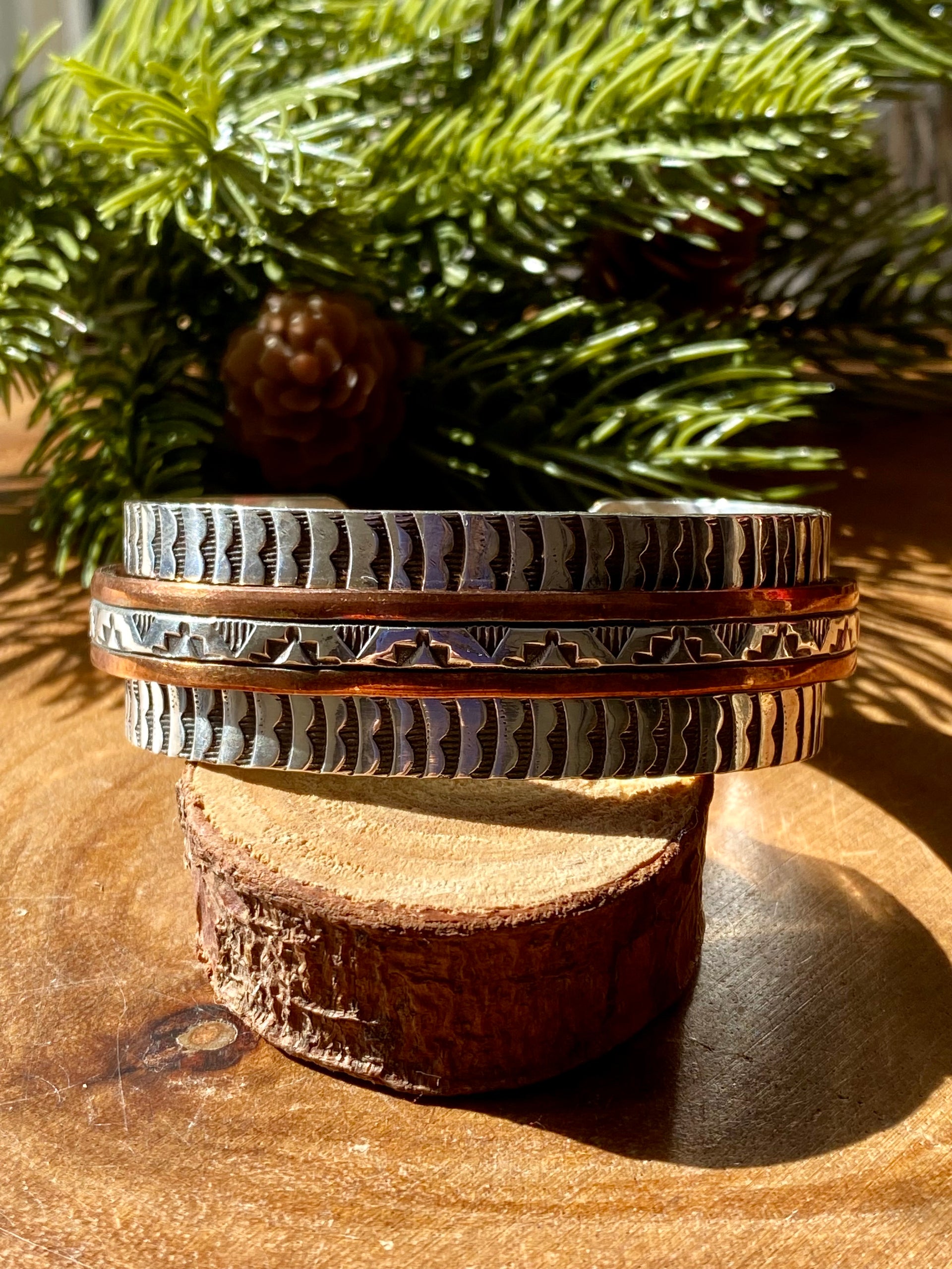 Navajo Made Copper & Sterling Silver Cuff Bracelet