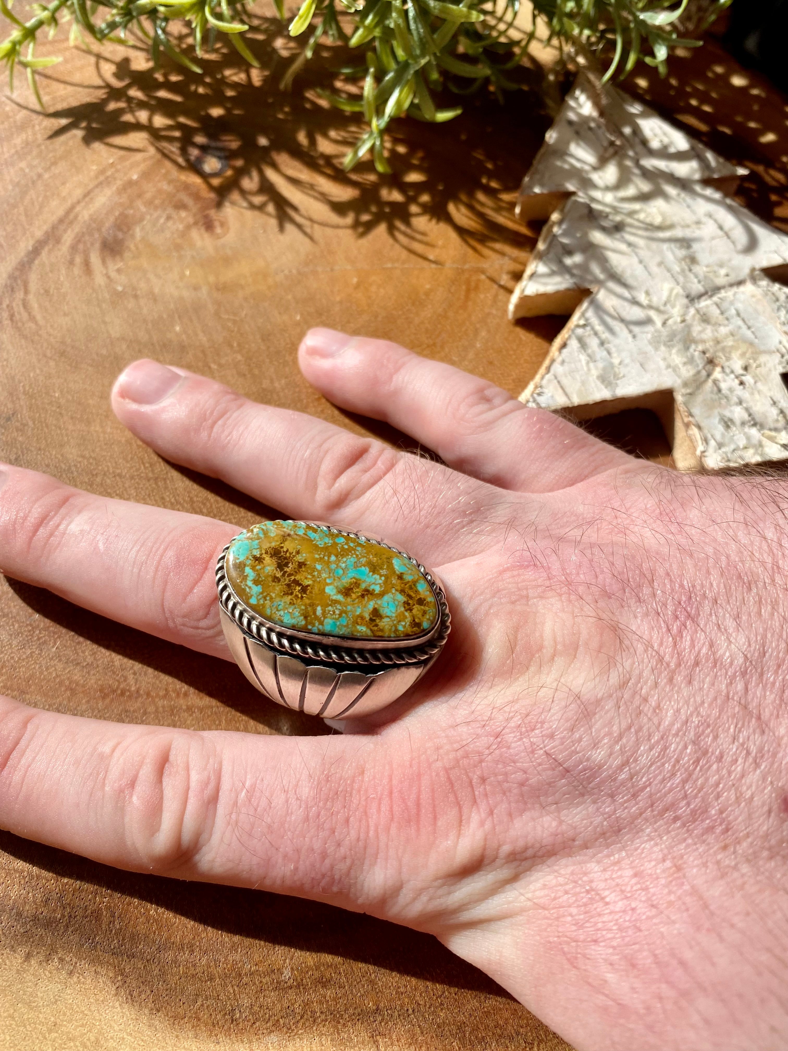 Tony Yazzie Royston Turquoise & Sterling Silver Men’s Ring Size 14