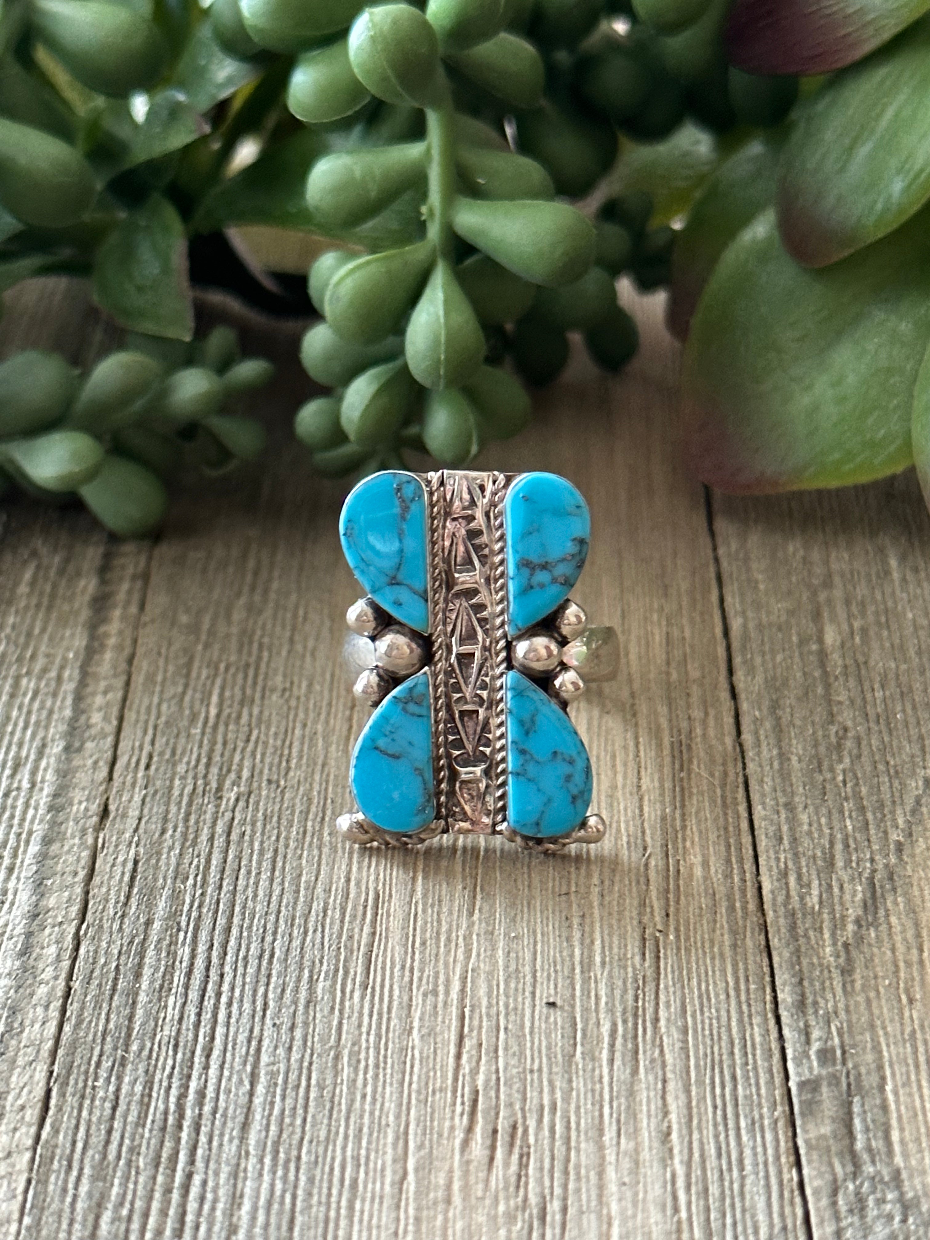 AJ Gilmore Kingman Turquoise & Sterling Silver Inlay Ring Size 9.75