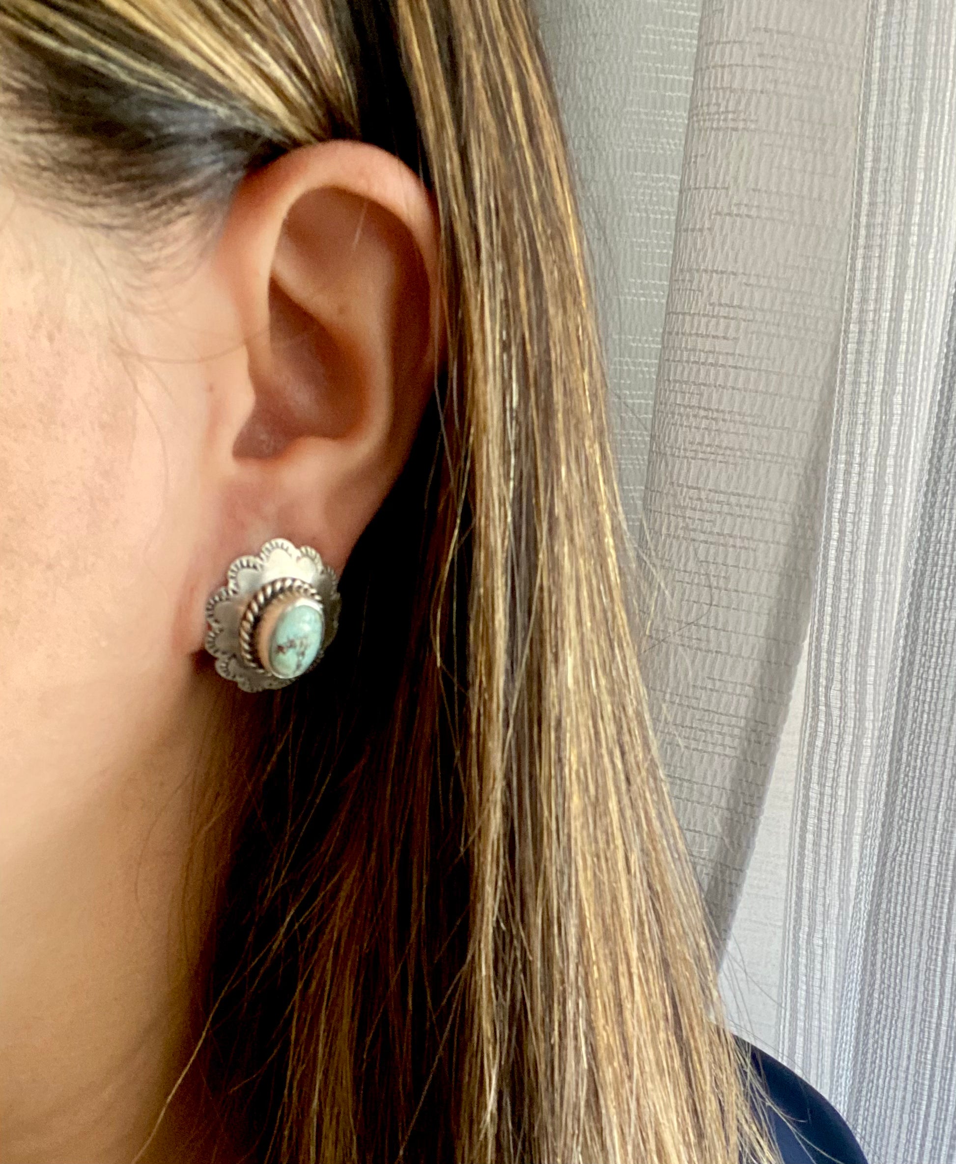 Navajo Made Golden Hill’s Turquoise & Sterling Silver Post Earrings