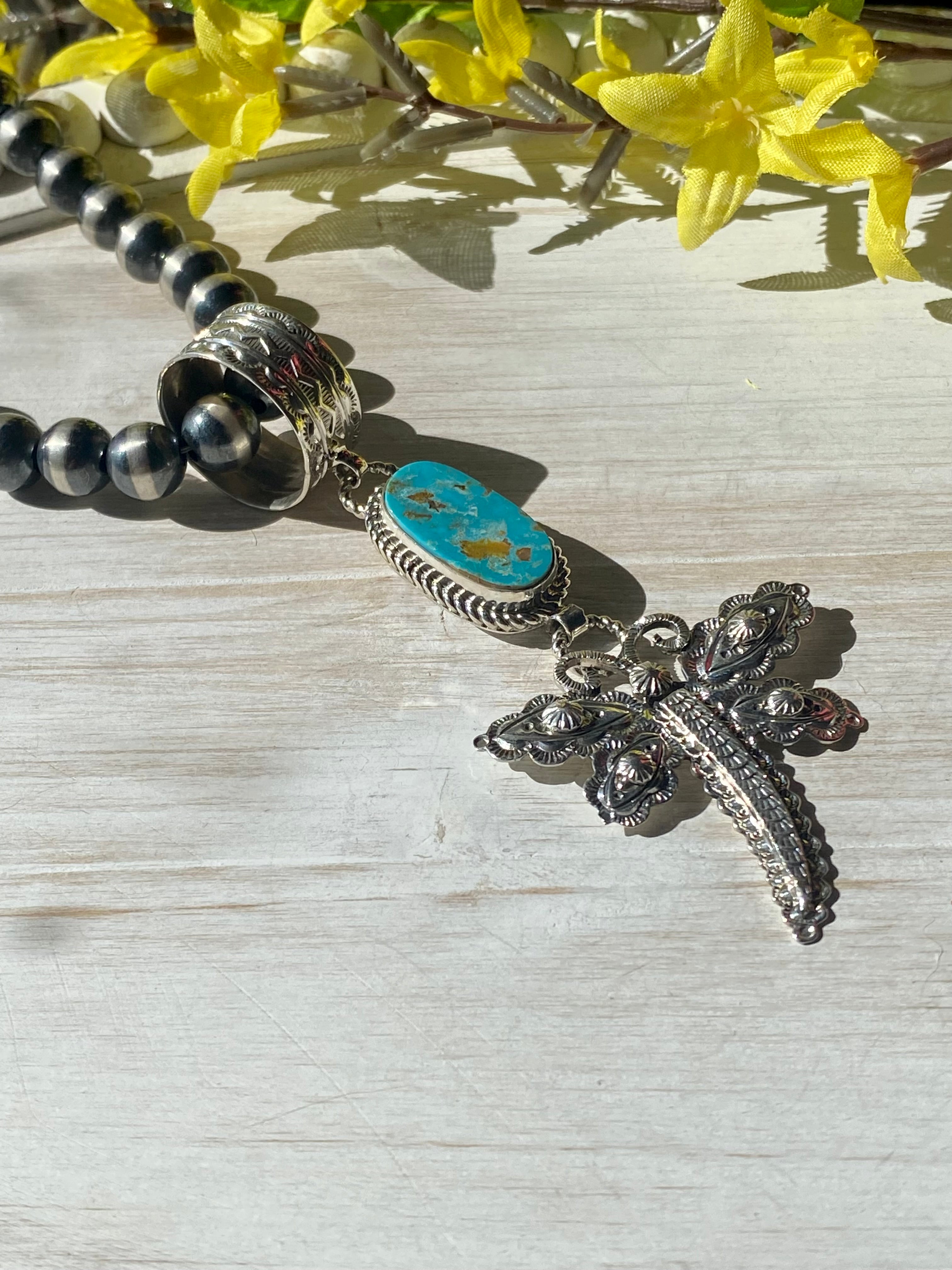 Jereme Delgarito Royston Turquoise & Sterling Silver Dragonfly Pendant