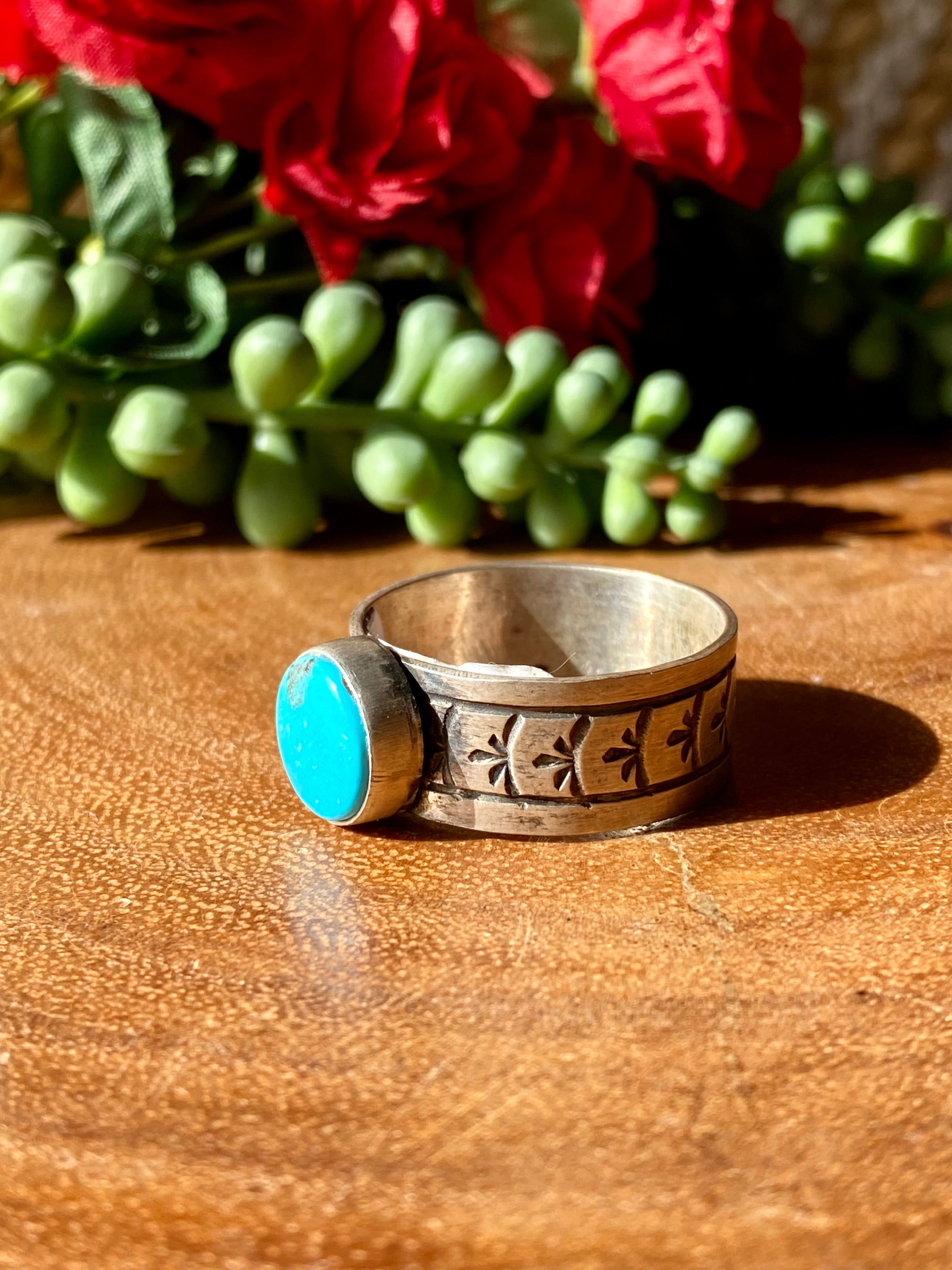 Rick Enriquez Kingman Turquoise & Sterling Silver Ring Size 14