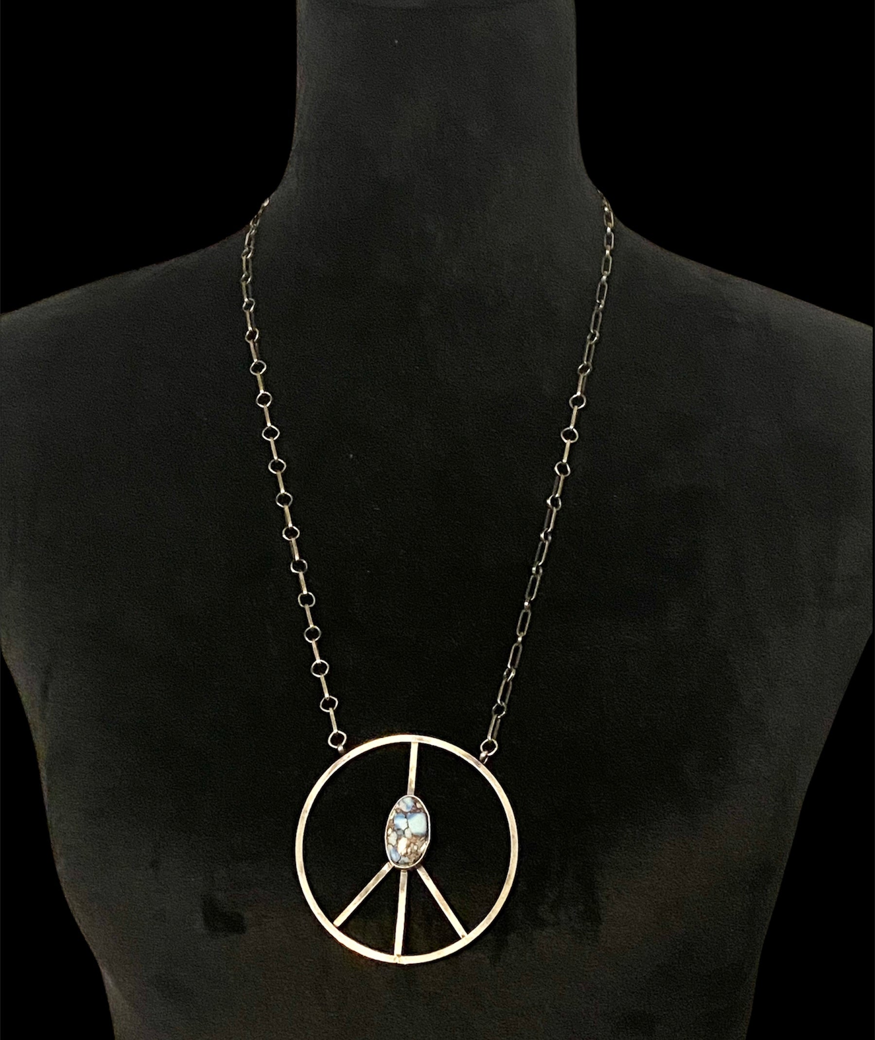 Linda Lincoln Golden Hill’s Turquoise & Sterling Silver Peace Sign Necklace