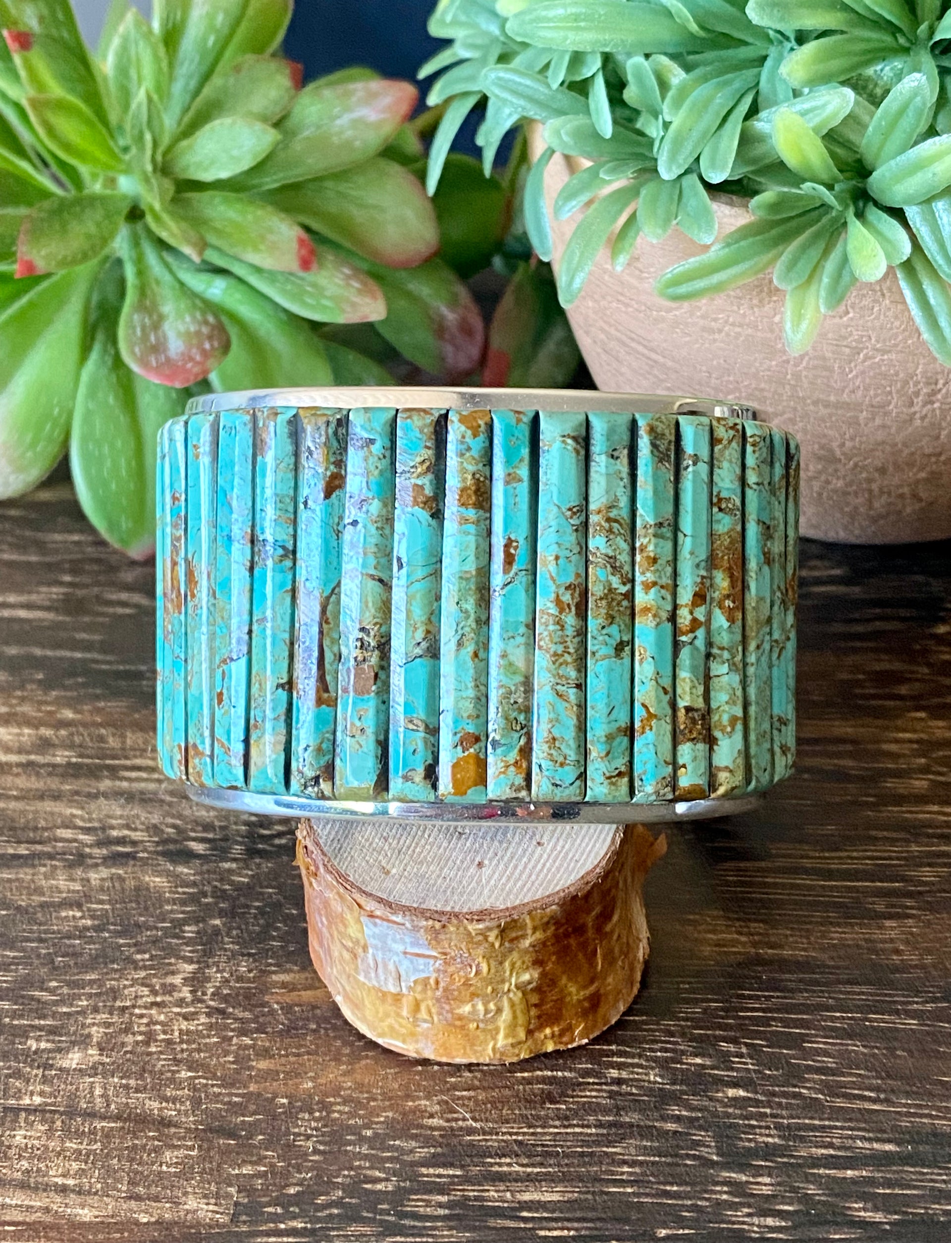 Navajo Made #8 Turquoise & Sterling Silver Cobblestone Cuff Bracelet