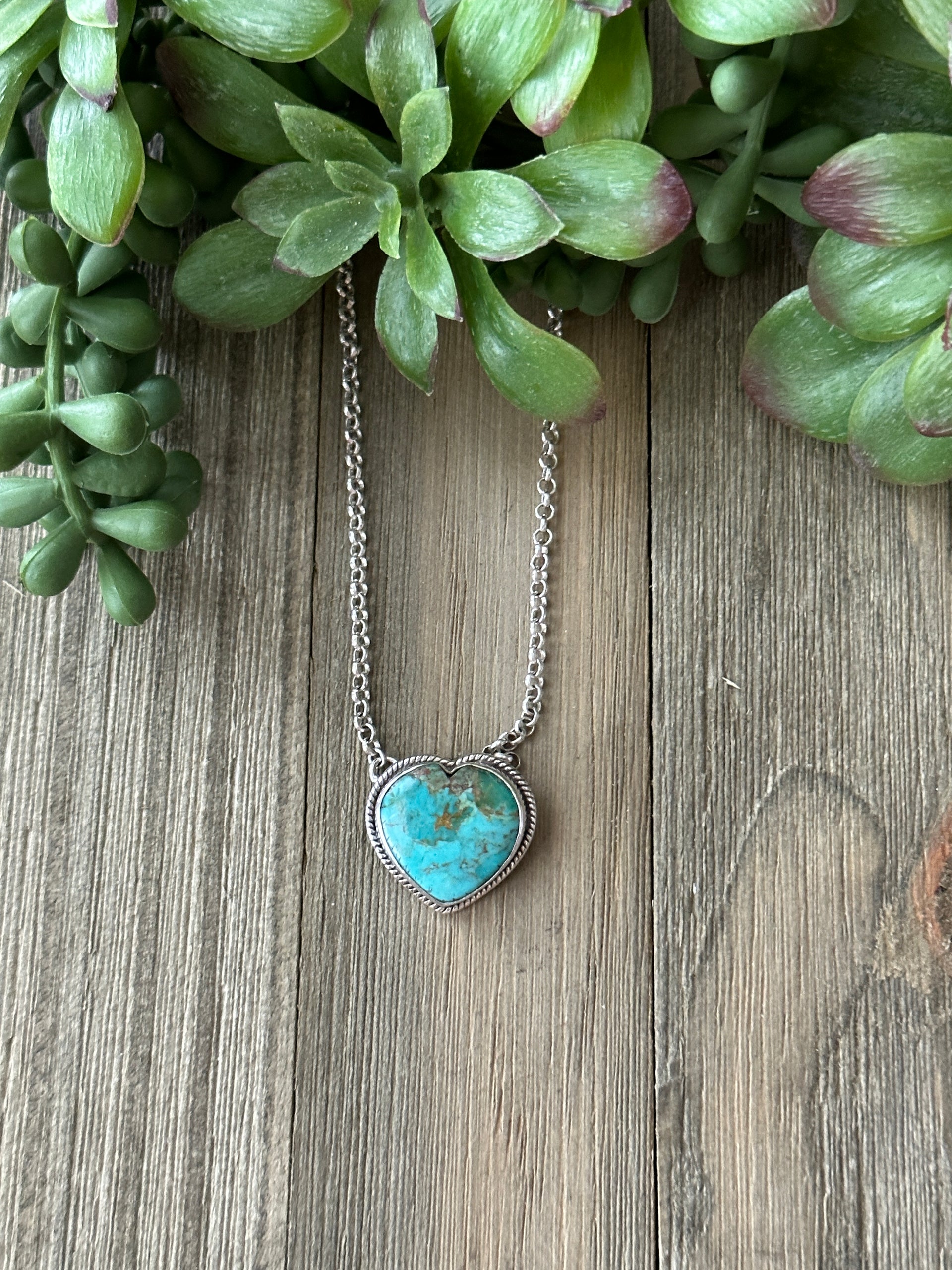 Southwest Made Turquoise & Sterling Silver Heart Necklace