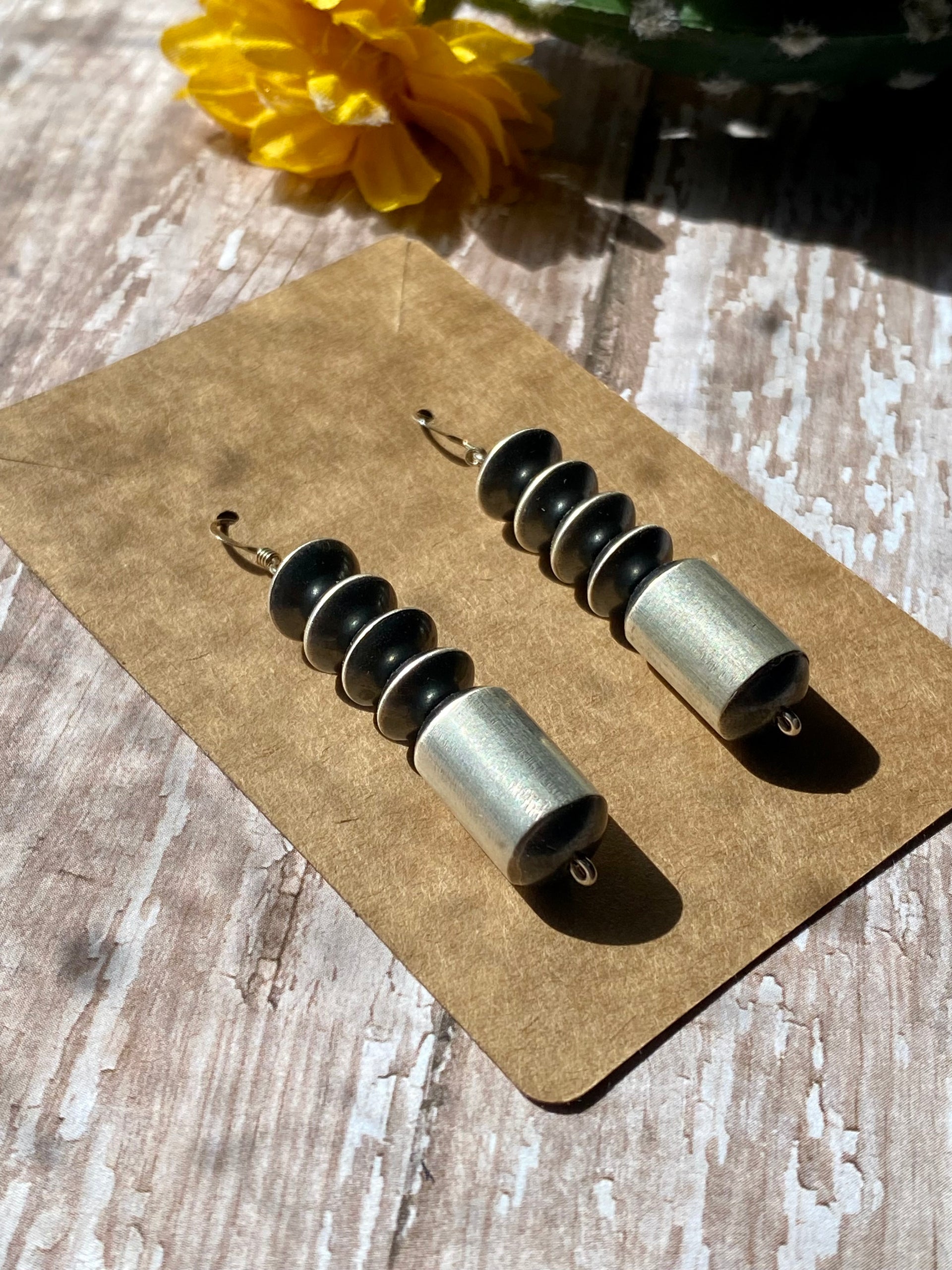 Handmade Navajo Sterling Silver Pearl Dangle Earrings